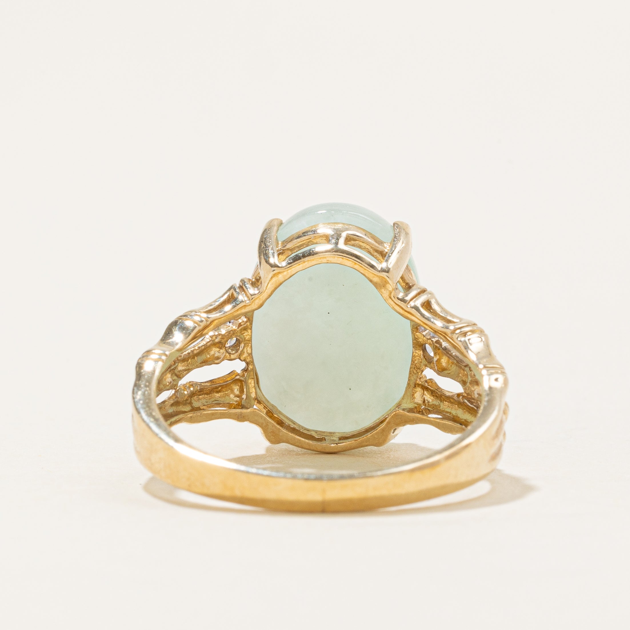 Jadeite & Diamond Split Bamboo Textured Shank Ring | 5.6ct, 0.04ctw | SZ 7.0 |