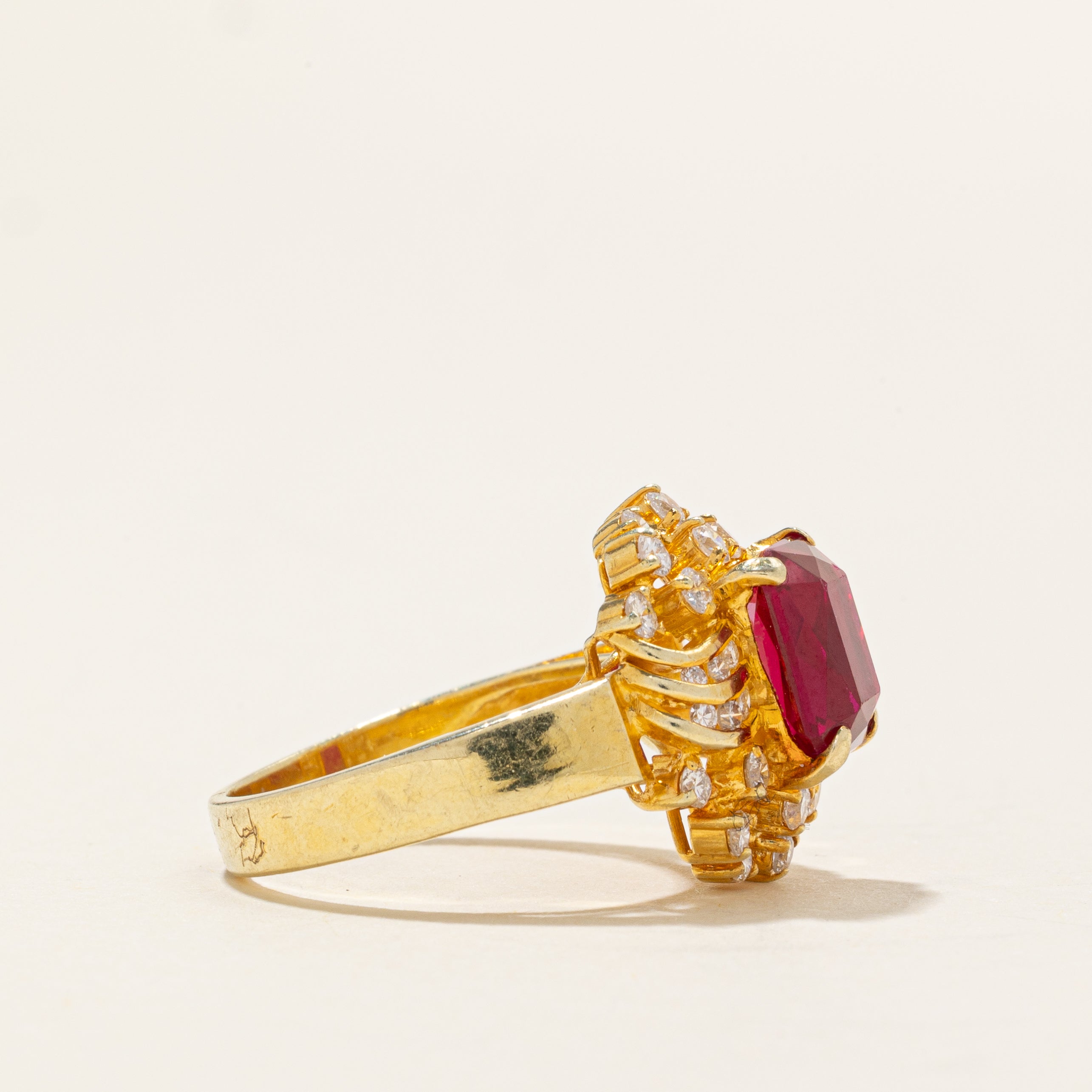 Synthetic Ruby & Natural Diamond Halo Cocktail Ring | 1.56ct, 0.38ctw | SZ 4.5 |