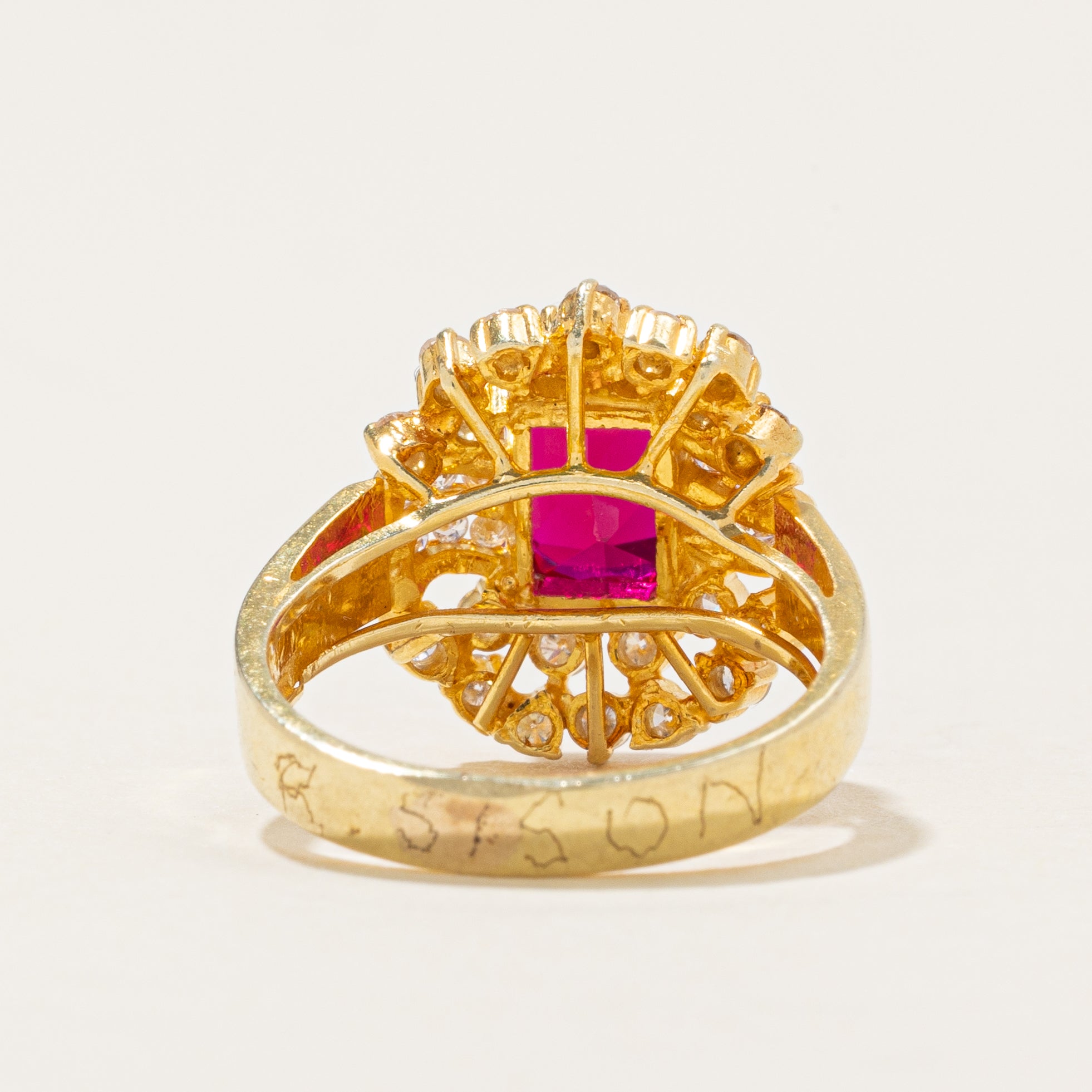 Synthetic Ruby & Natural Diamond Halo Cocktail Ring | 1.56ct, 0.38ctw | SZ 4.5 |