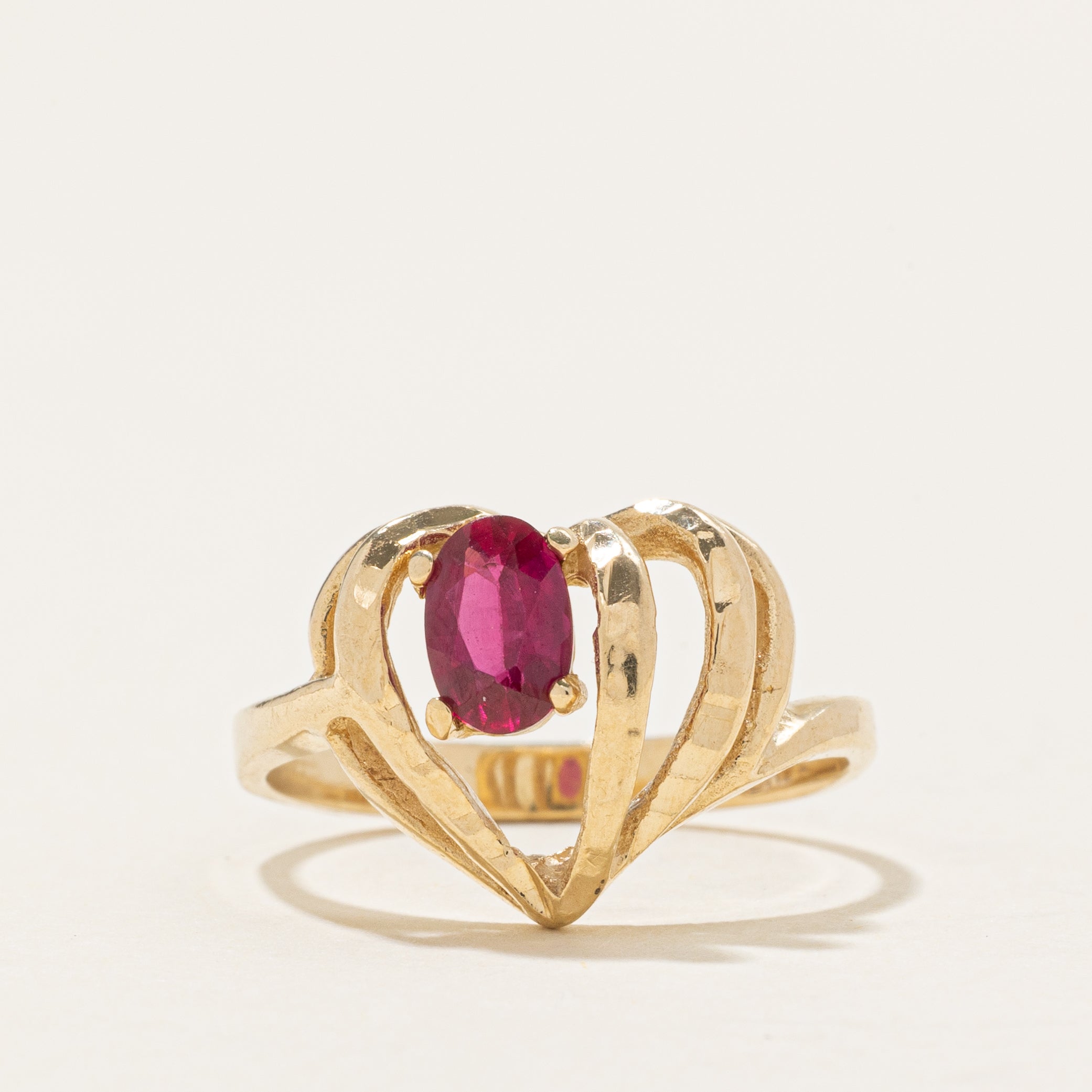 Synthetic Ruby Open Heart Ring | 0.5ct | SZ 5.75 |