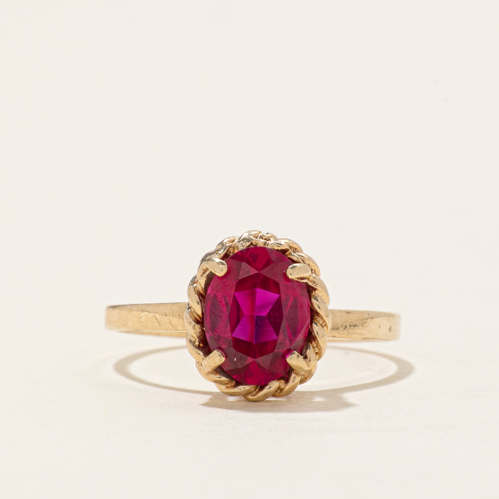 Bague texturée en rubis synthétique à motif corde | 1,3 ct | Taille 6,5 |