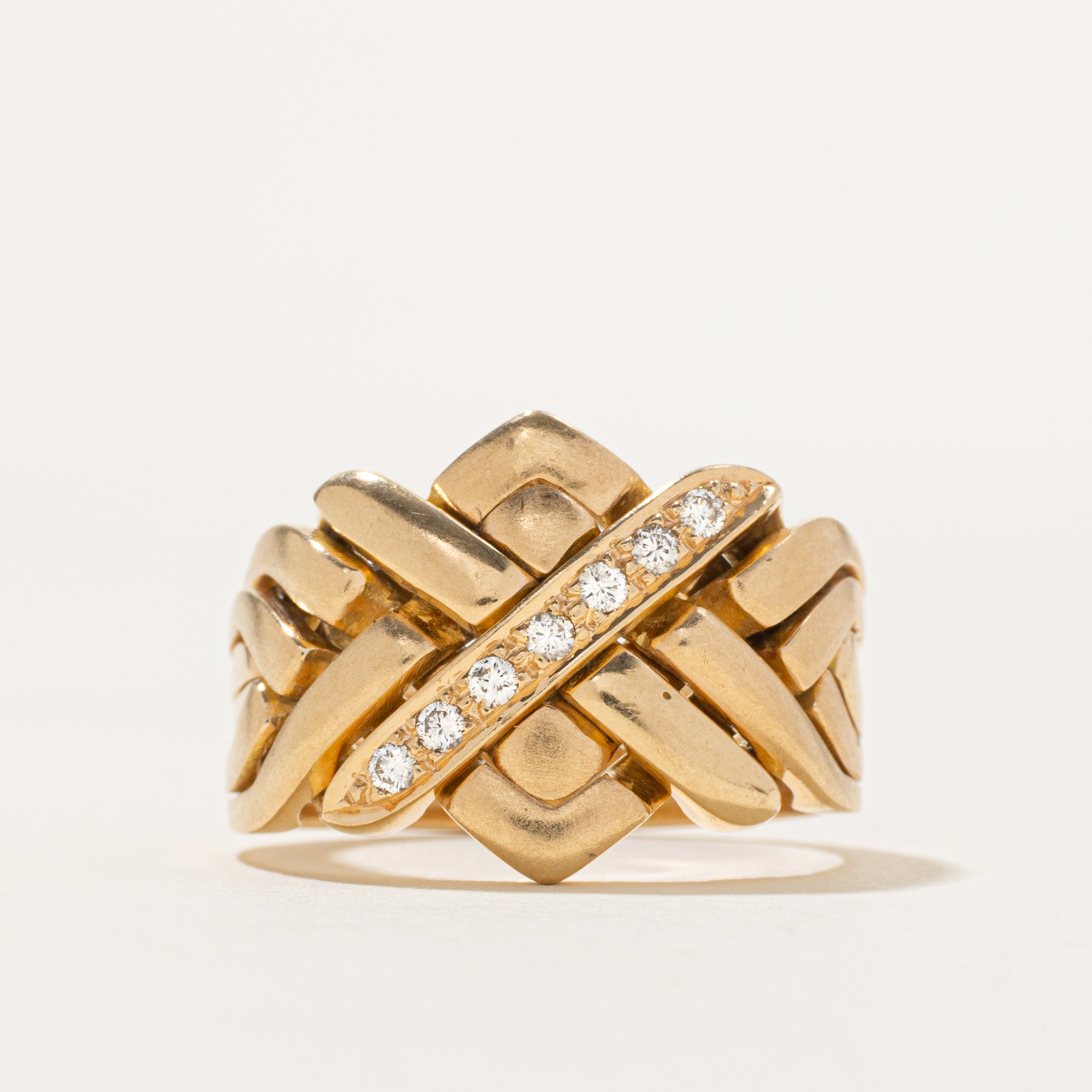 18k Diagonal Diamond Soldered Puzzle Ring | 0.15ctw | SZ 11