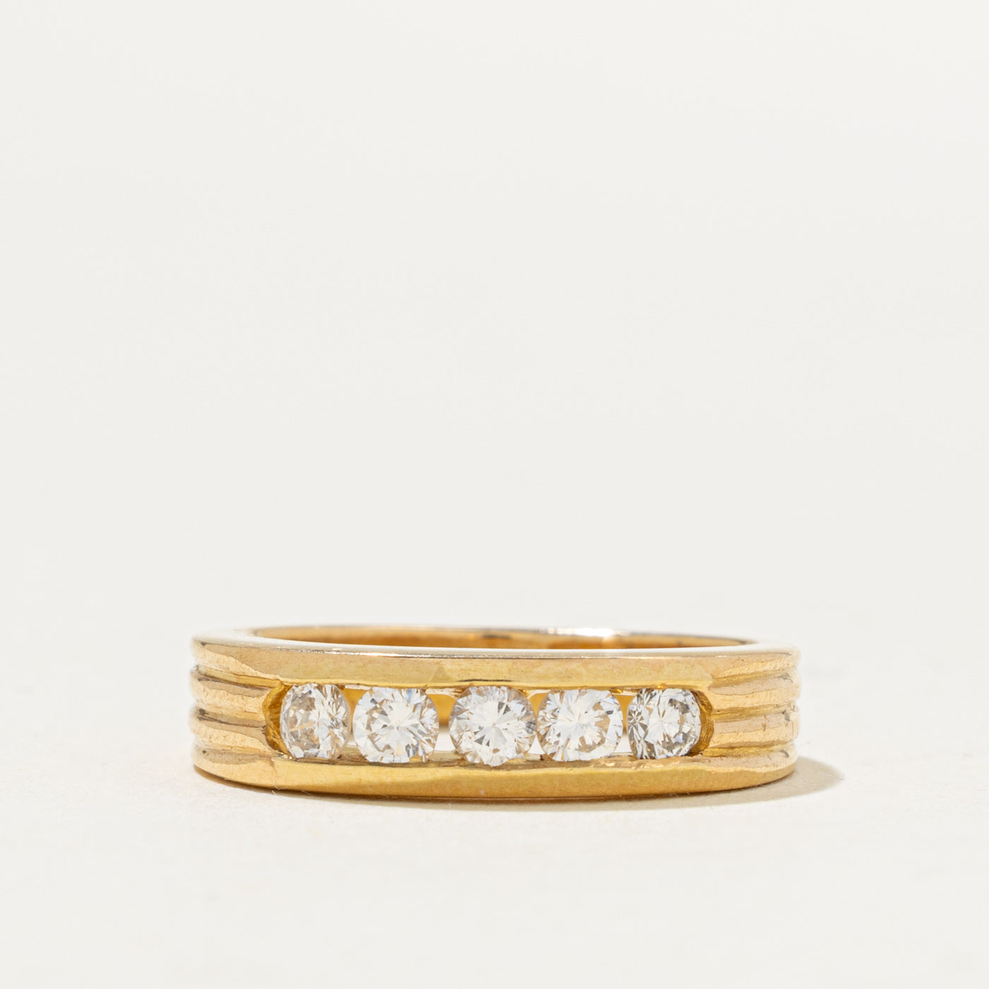 20k Five Stone Diamond Grooved Band | 0.30ctw | 3.80mm | SZ 5.25