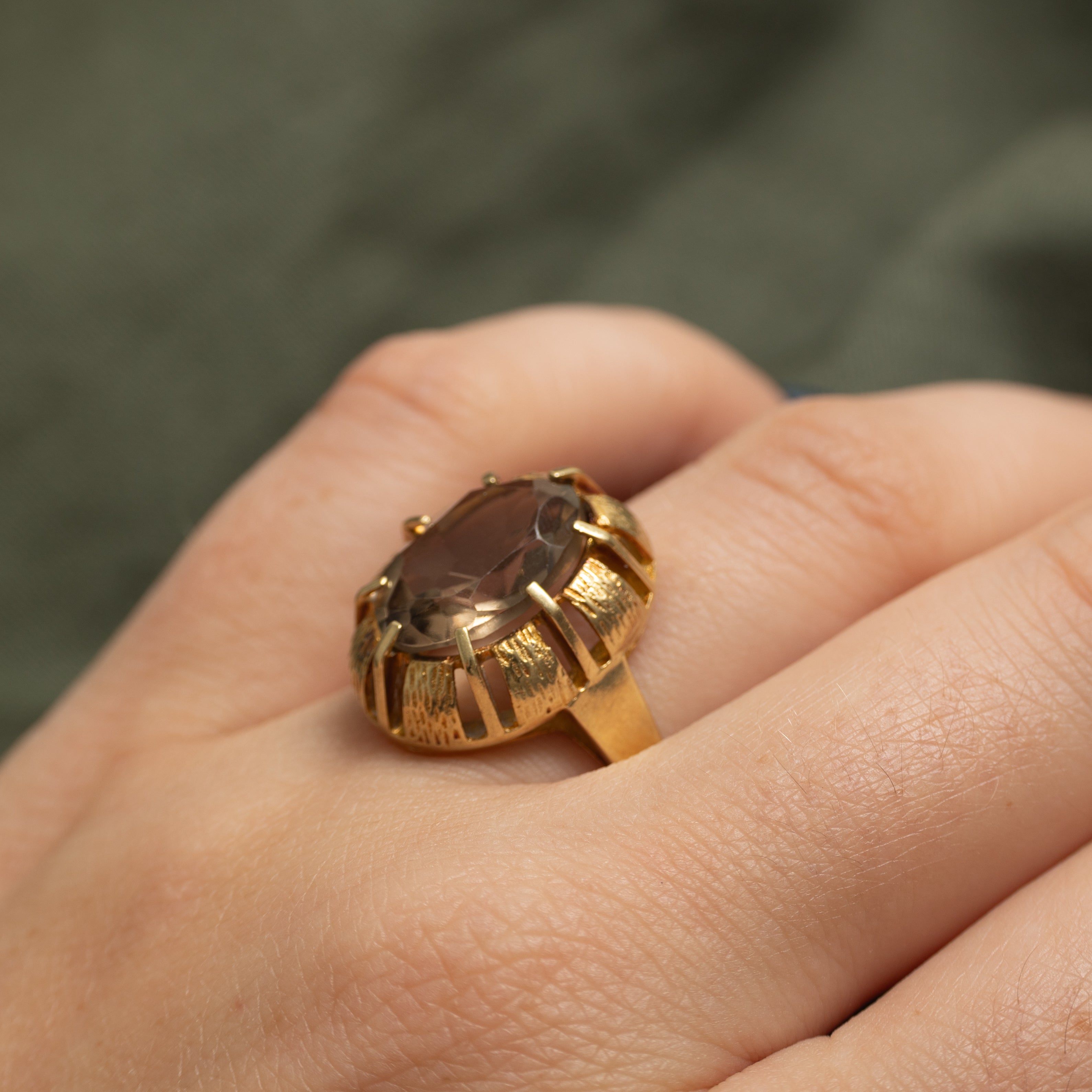 Smoky Quartz Textured Cocktail Ring | 4.65ct | SZ 8.5