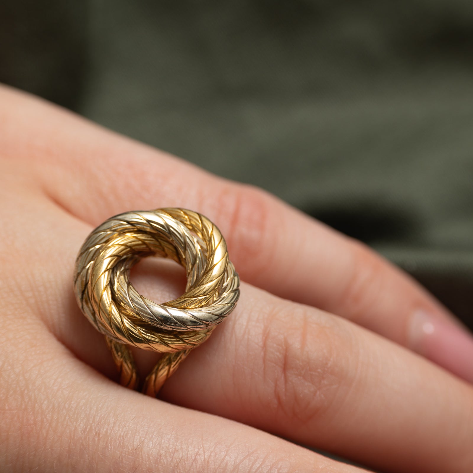 15k Yellow Two Tone Gold Coiled Rope Ring | SZ 6.25