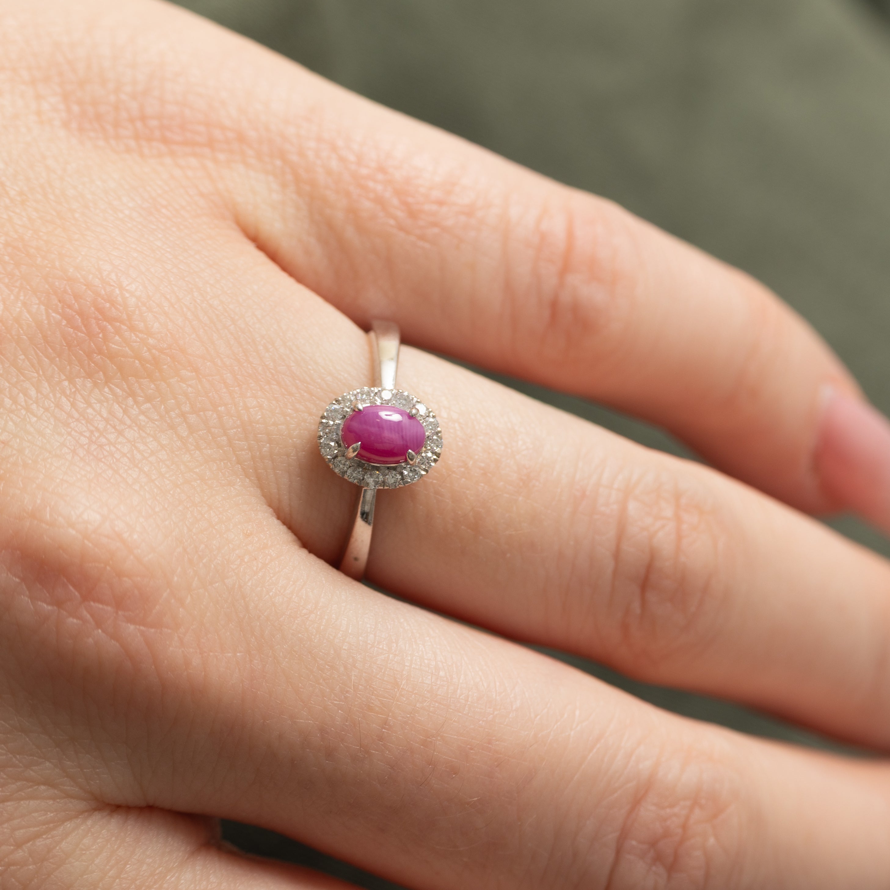 Synthetic Ruby & Natural Diamond Halo Ring | 0.6ct, 0.08ctw | SZ 6.25 |