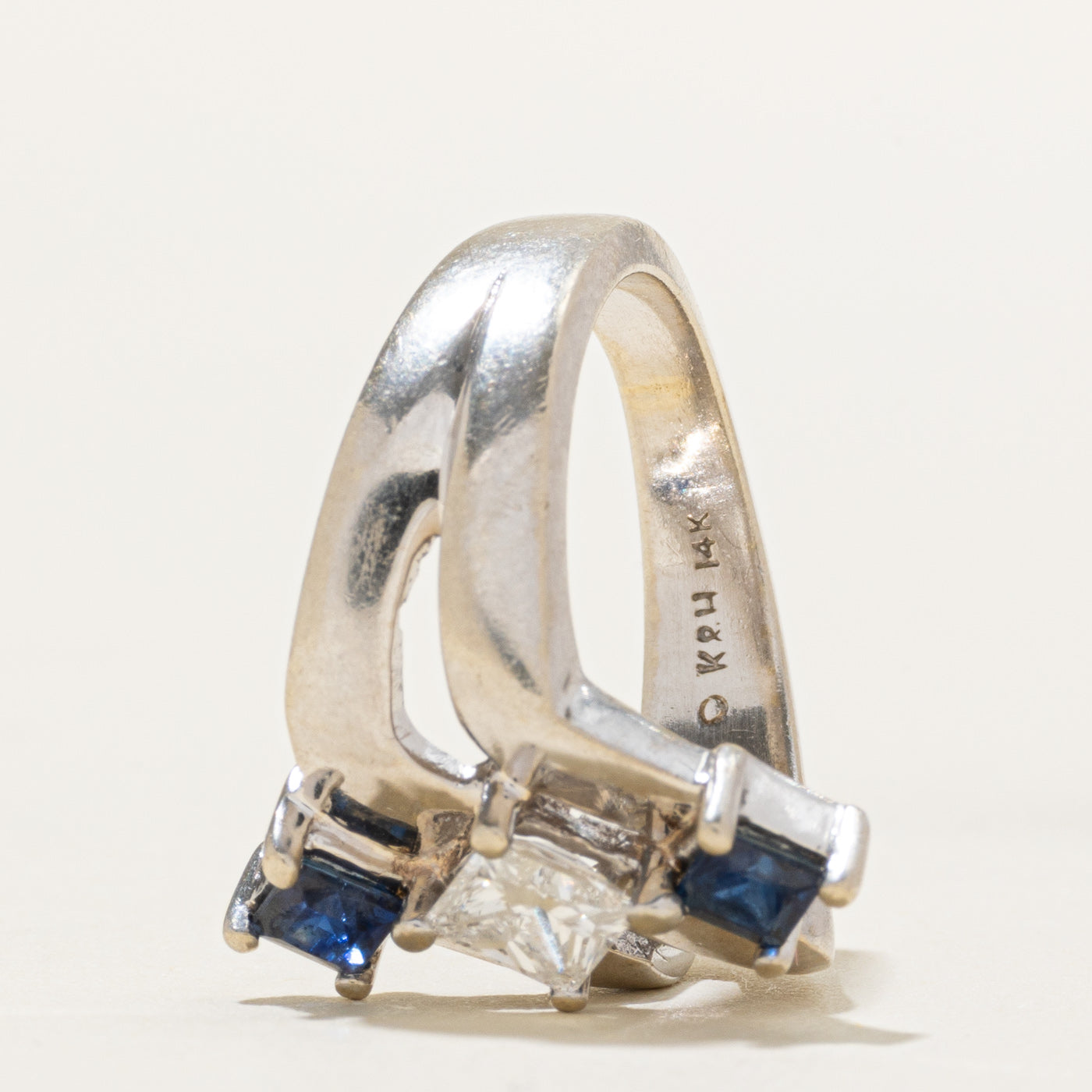 Three Stone Princess Cut Diamond & Sapphire Bypass Ring | 0.48ct, 0.46ctw | SZ 6