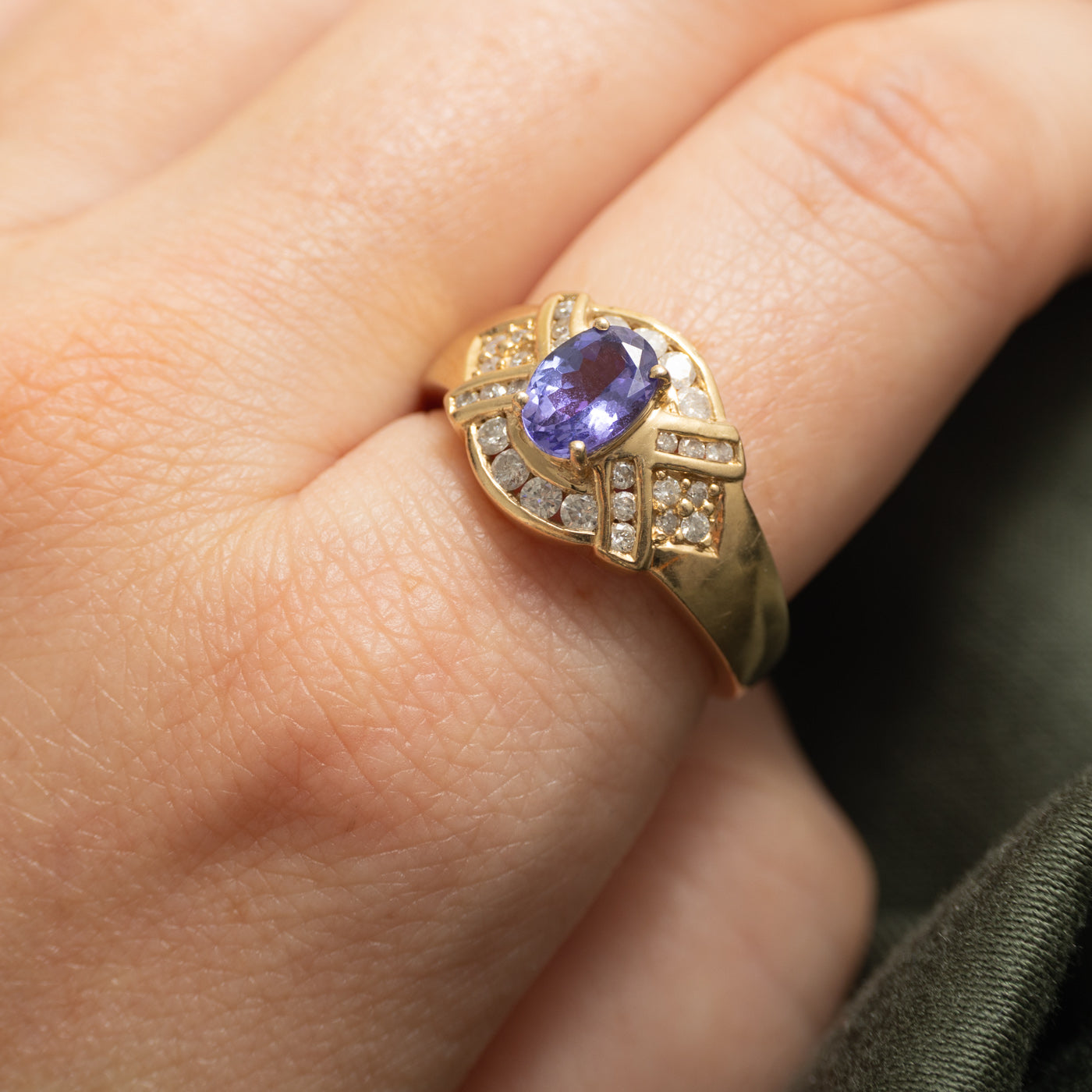 Oval Cut Tanzanite & Channel Set Diamond Ring | 0.90ct, 0.36ctw | SZ 9