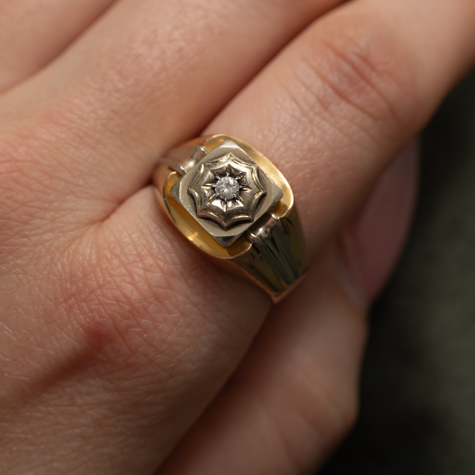 Art Deco Italian Single Stone Diamond Cocktail Ring | 0.07ct | SZ 10