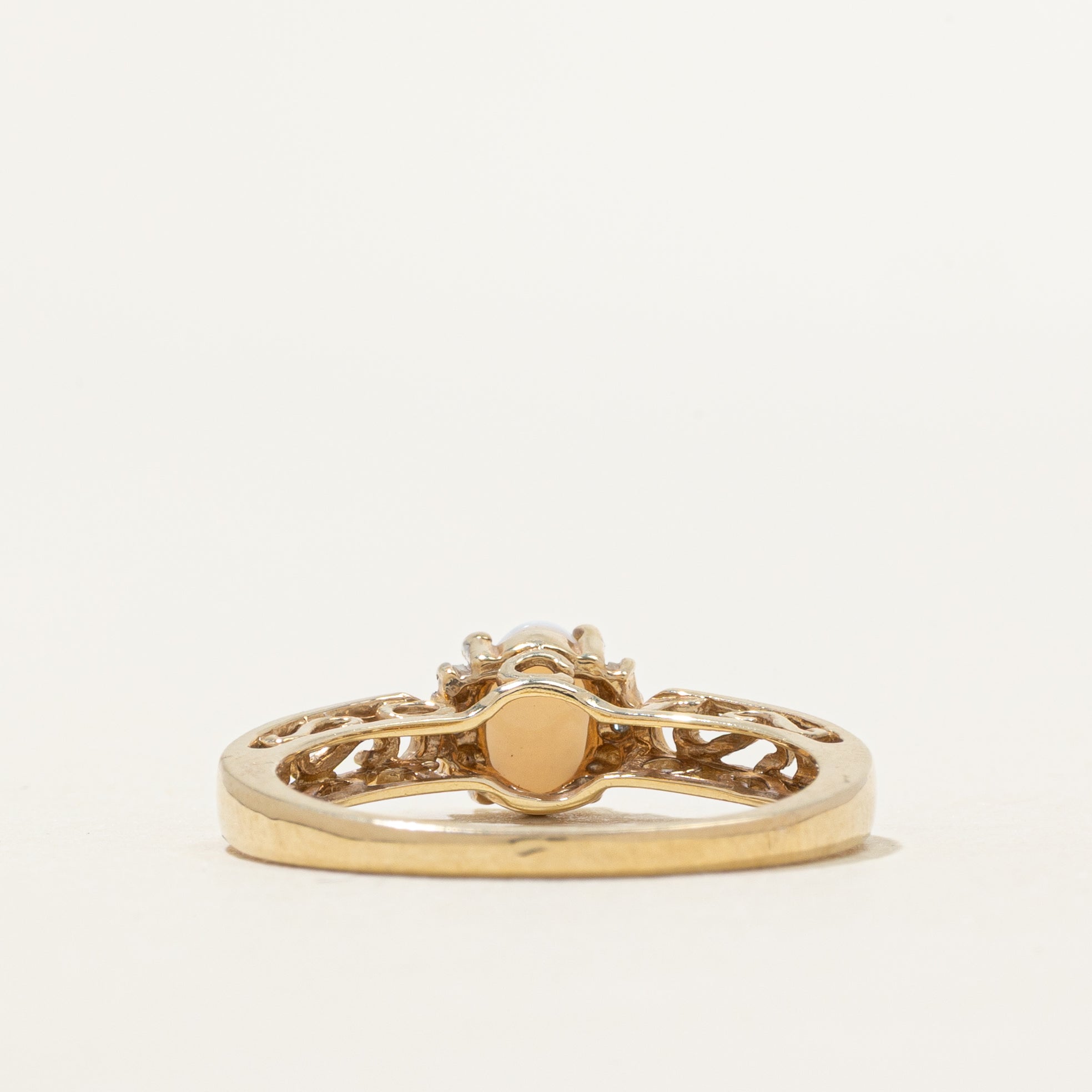 Cabochon Opal & Diamond Scrollwork Ring | 0.27ct, 0.004ctw | SZ 6.75