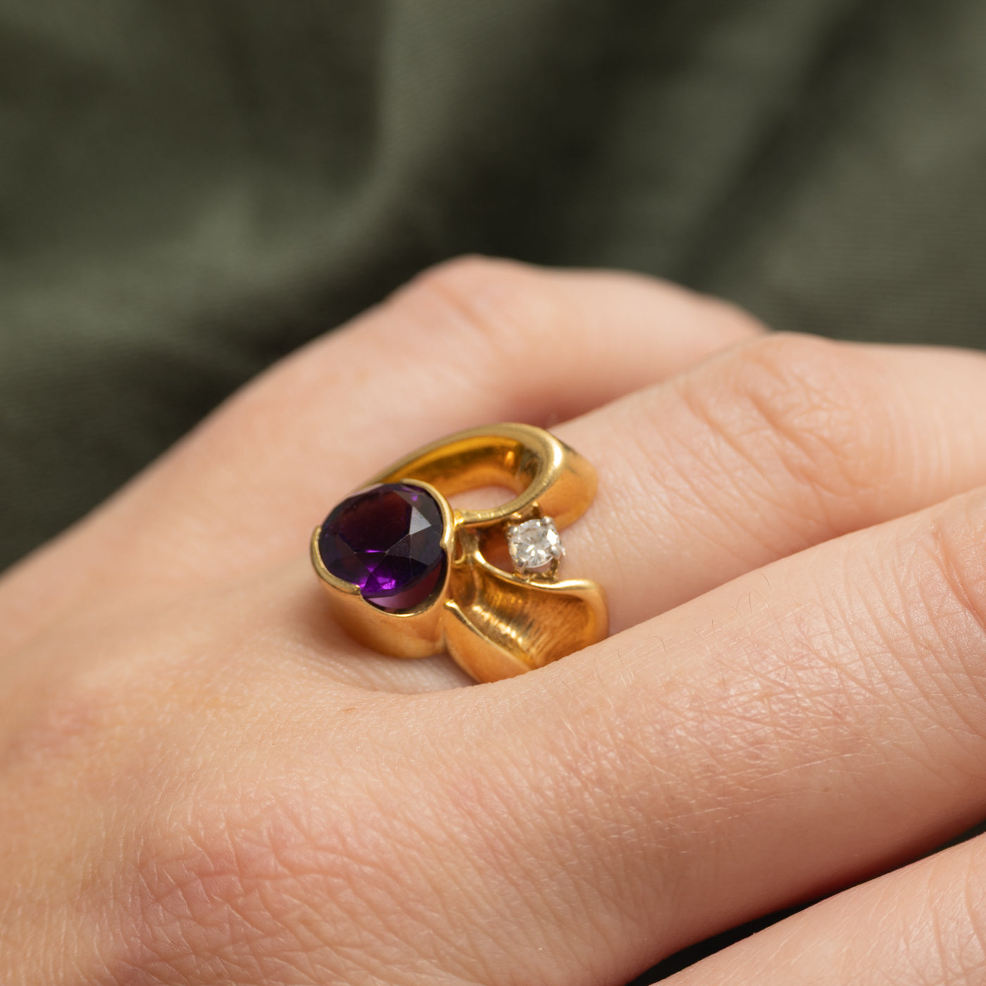 18k Bezel Set Amethyst & Diamond Cocktail Ring | 1.80ct, 0.10ct | SZ 6.5