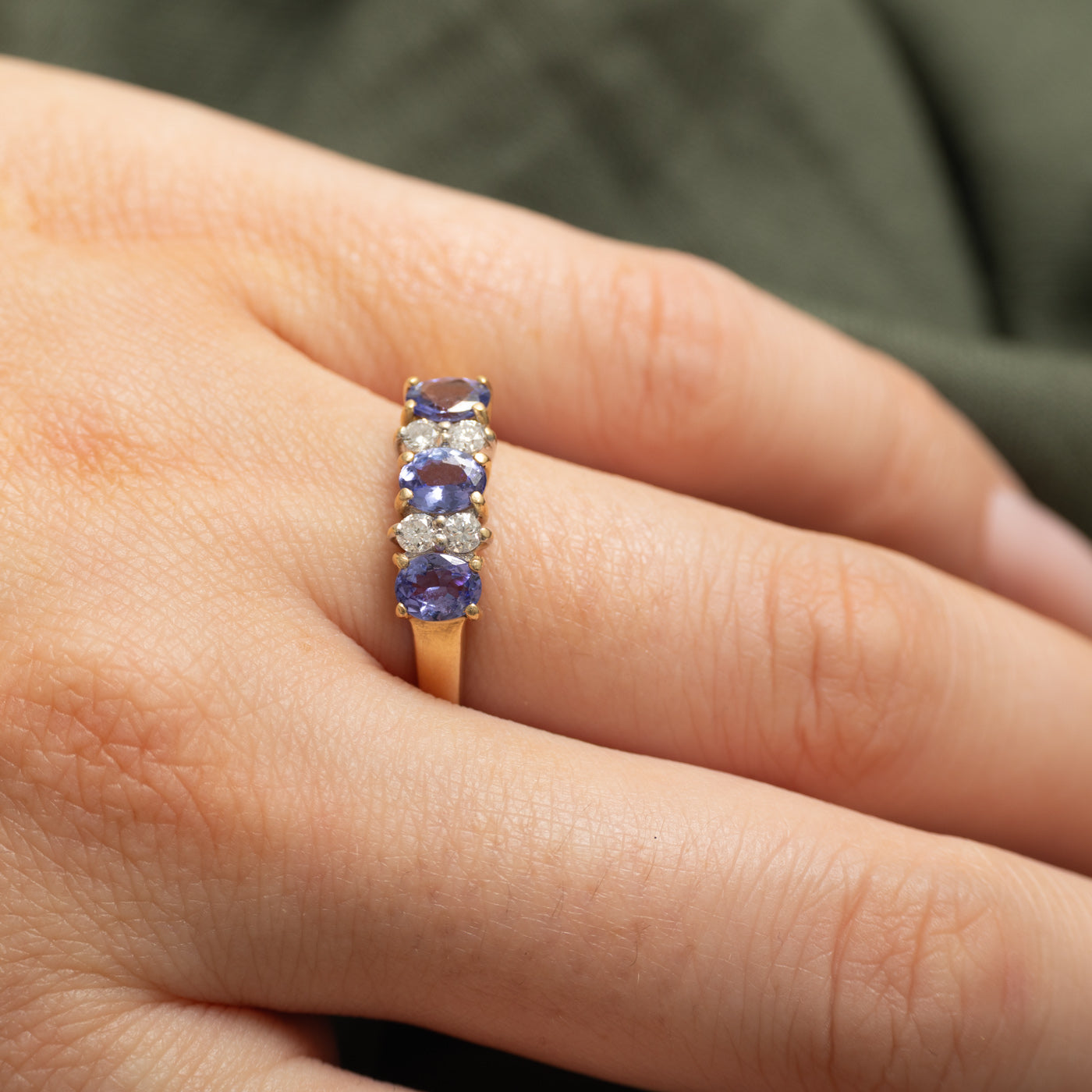 Three Stone Tanzanite & Diamond Accented Ring | 1.00ctw, 0.16ctw | SZ 7.75