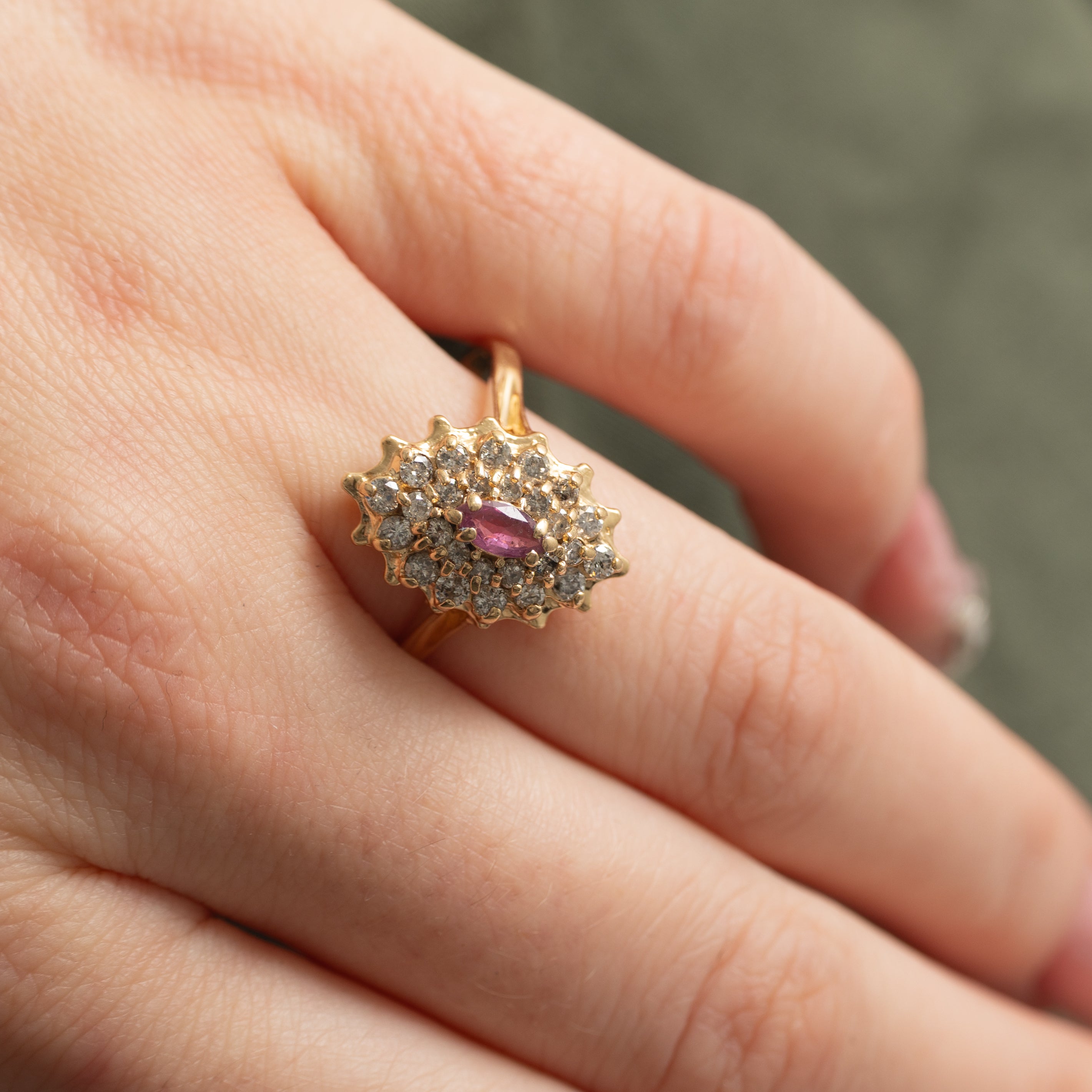 Marquise Cut Ruby & Diamond Cluster Ring | 0.2ct, 0.4ctw | SZ 8.75 |