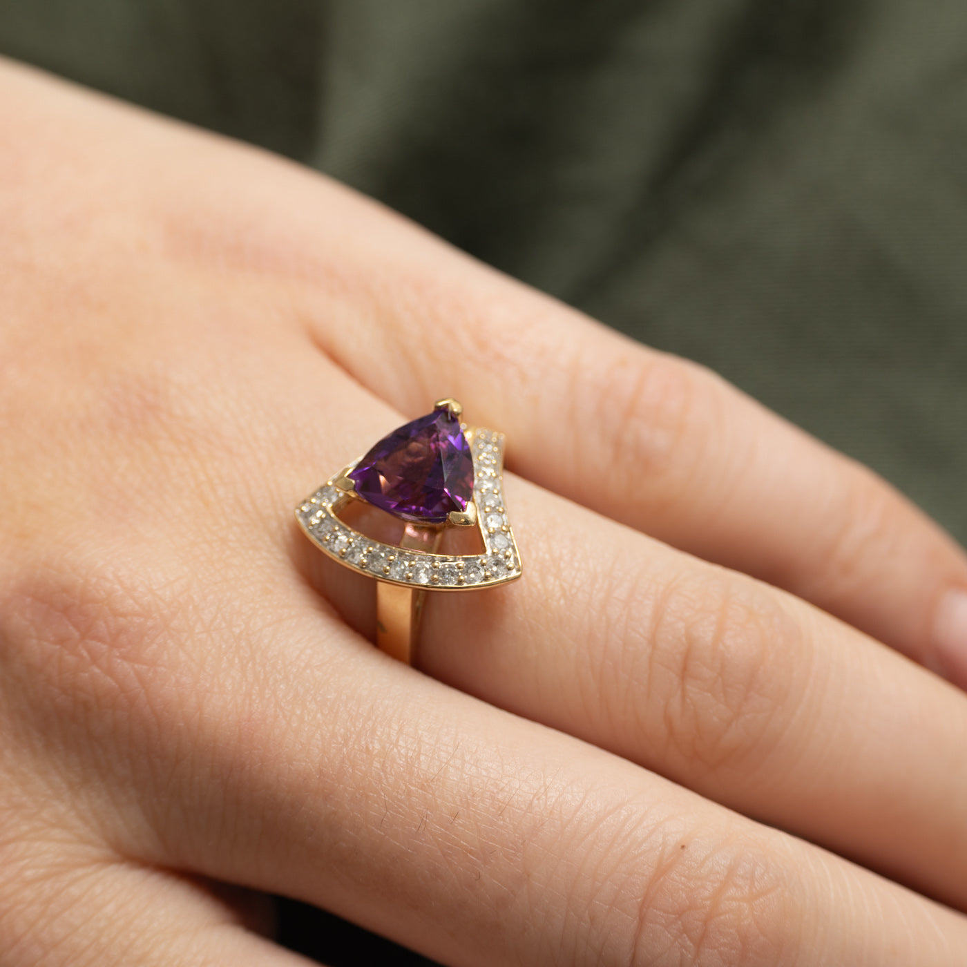 Trillion Cut Amethyst & Diamond Openwork Geometric Cocktail Ring | 2.00ct, 0.42ctw | SZ 7