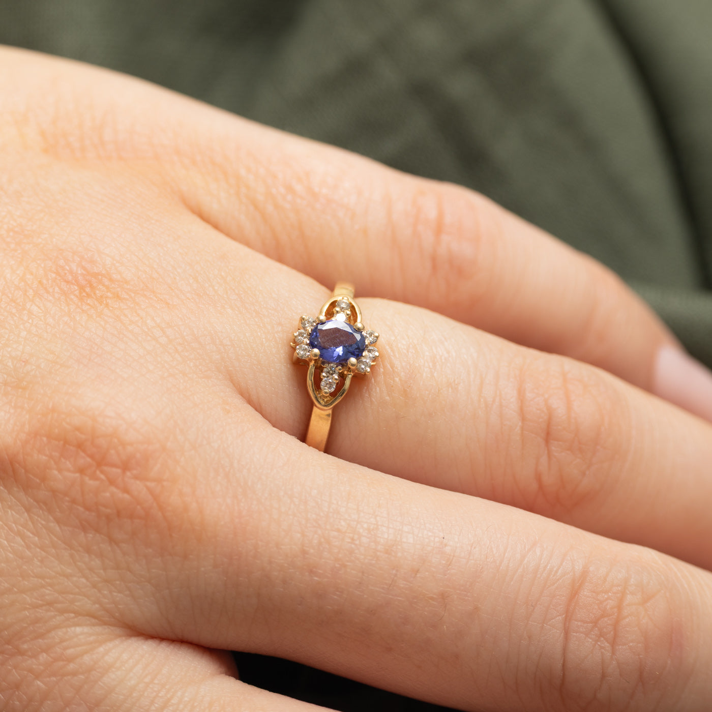 Oval Cut Tanzanite & Diamond Semi Halo Ring | 0.35ct, 0.10ctw | SZ 4.5