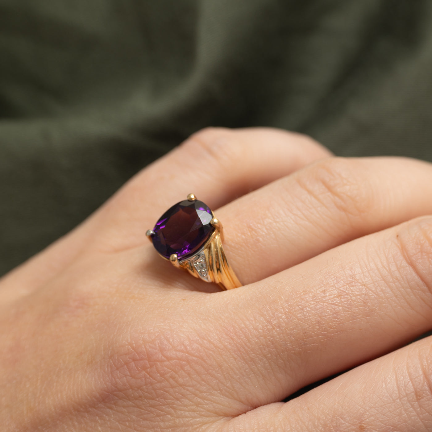 Basket Set Amethyst & Diamond Cocktail Ring | 4.50ct, 0.02ctw | SZ 8.75