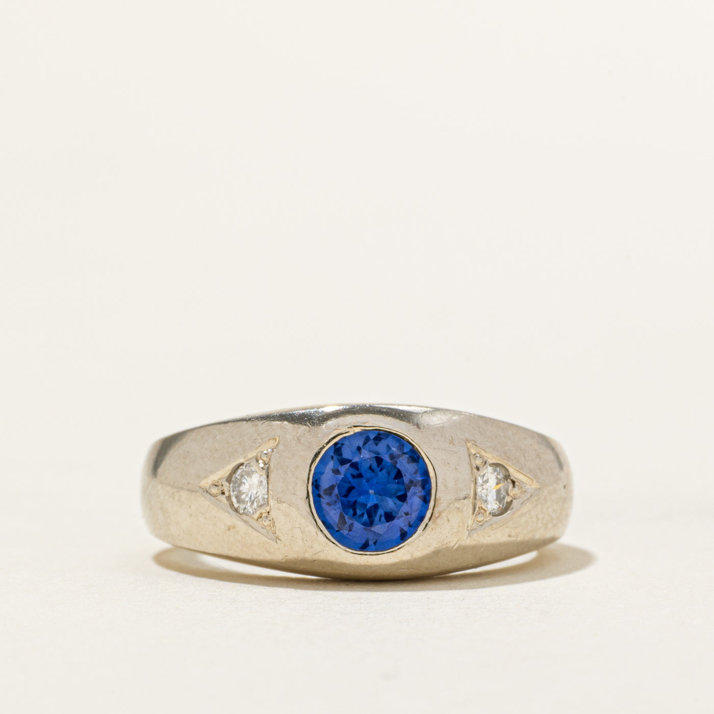 Flush Set Synthetic Sapphire & Diamond Ring | 0.87ct, 0.10ctw | SZ 6