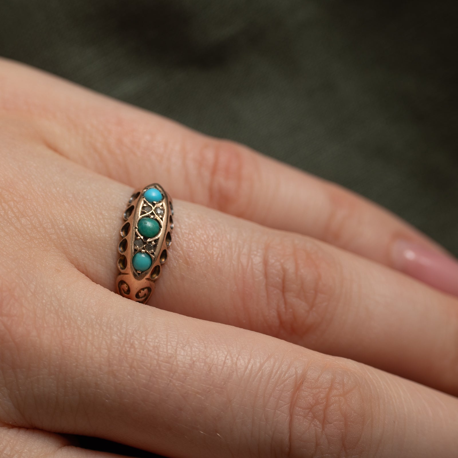 Bague Chester turquoise et diamants de 1901 | 0,10 ct, 0,02 ct | Taille 6