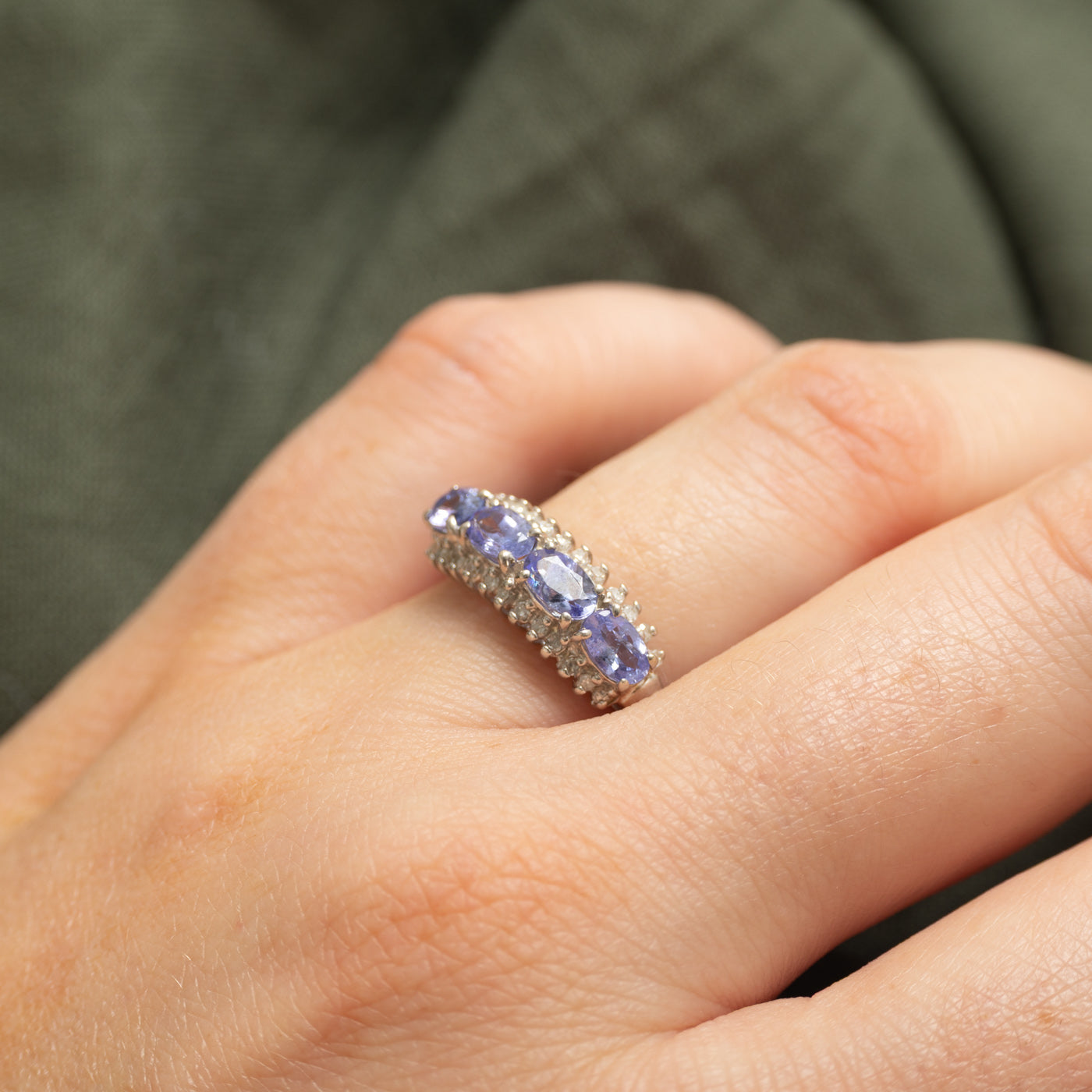 East West Four Stone Tanzanite & Diamond Ring | 0.88ctw, 0.13ctw | SZ 6