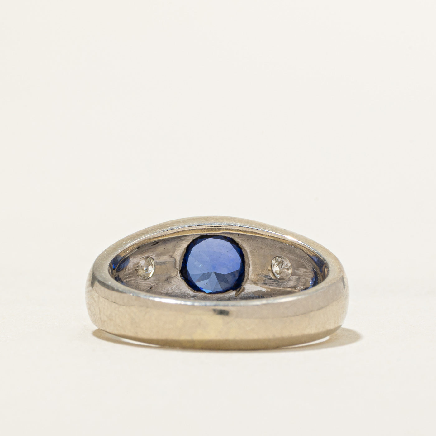Flush Set Synthetic Sapphire & Diamond Ring | 0.87ct, 0.10ctw | SZ 6