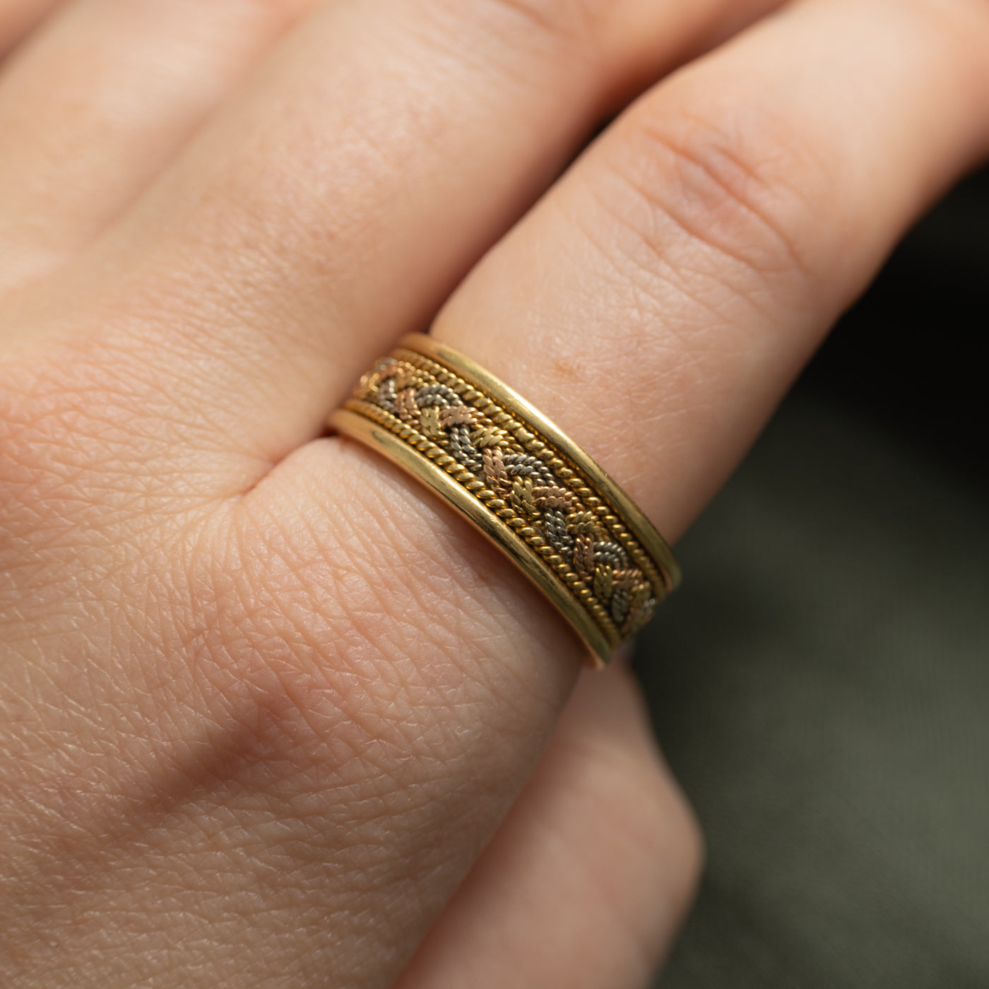 'Birks' 18k Tri Tone Gold Braided Band | SZ 9.75