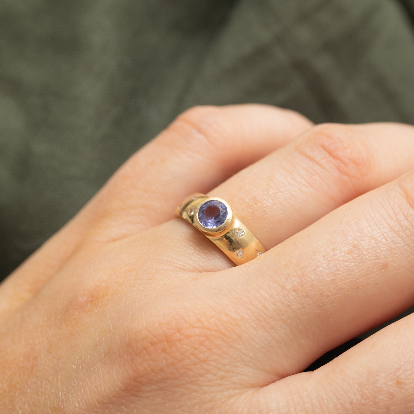 Bezel Set Tanzanite & Scattererd Diamond Ring | 0.45ct, 0.08ctw | SZ 7