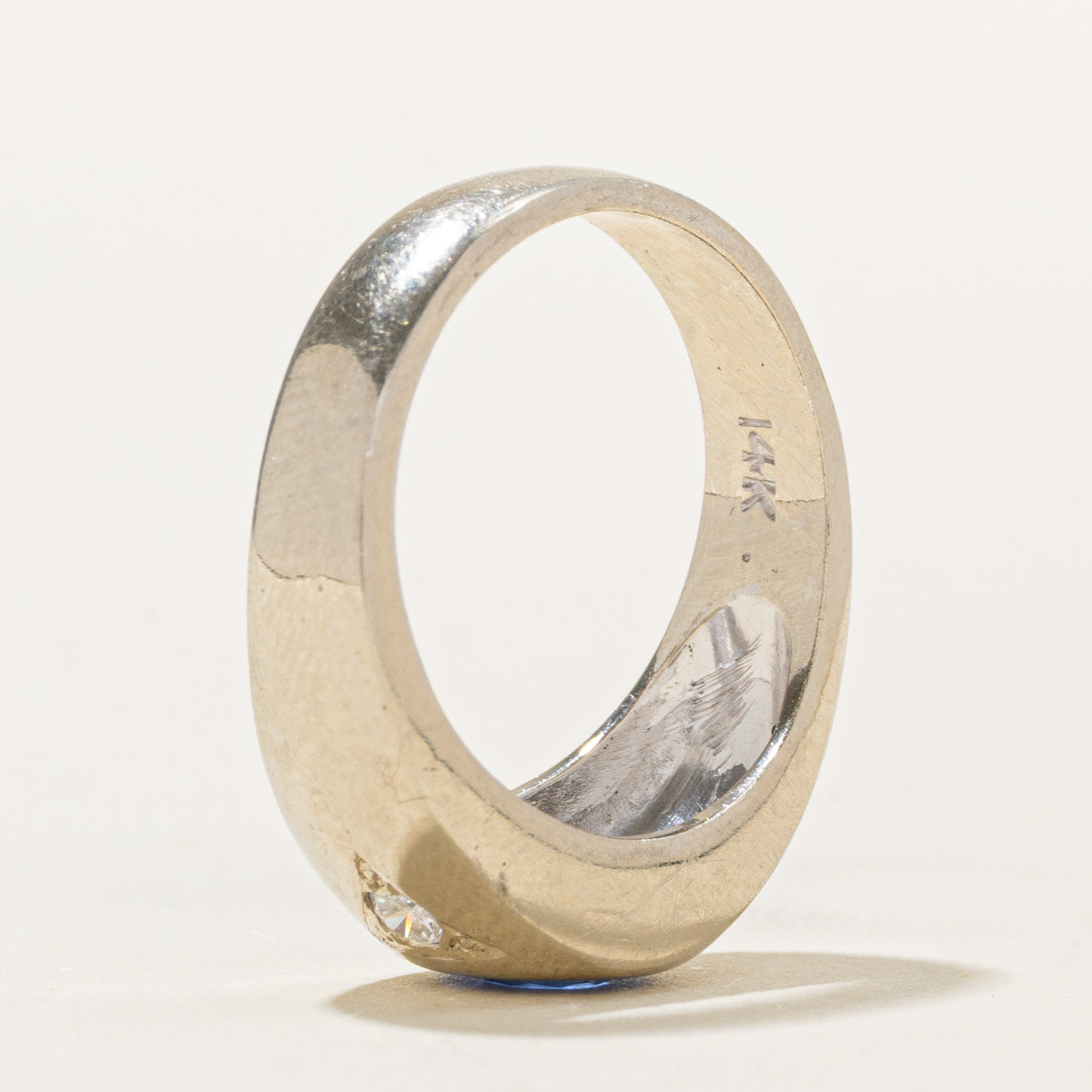 Flush Set Synthetic Sapphire & Diamond Ring | 0.87ct, 0.10ctw | SZ 6