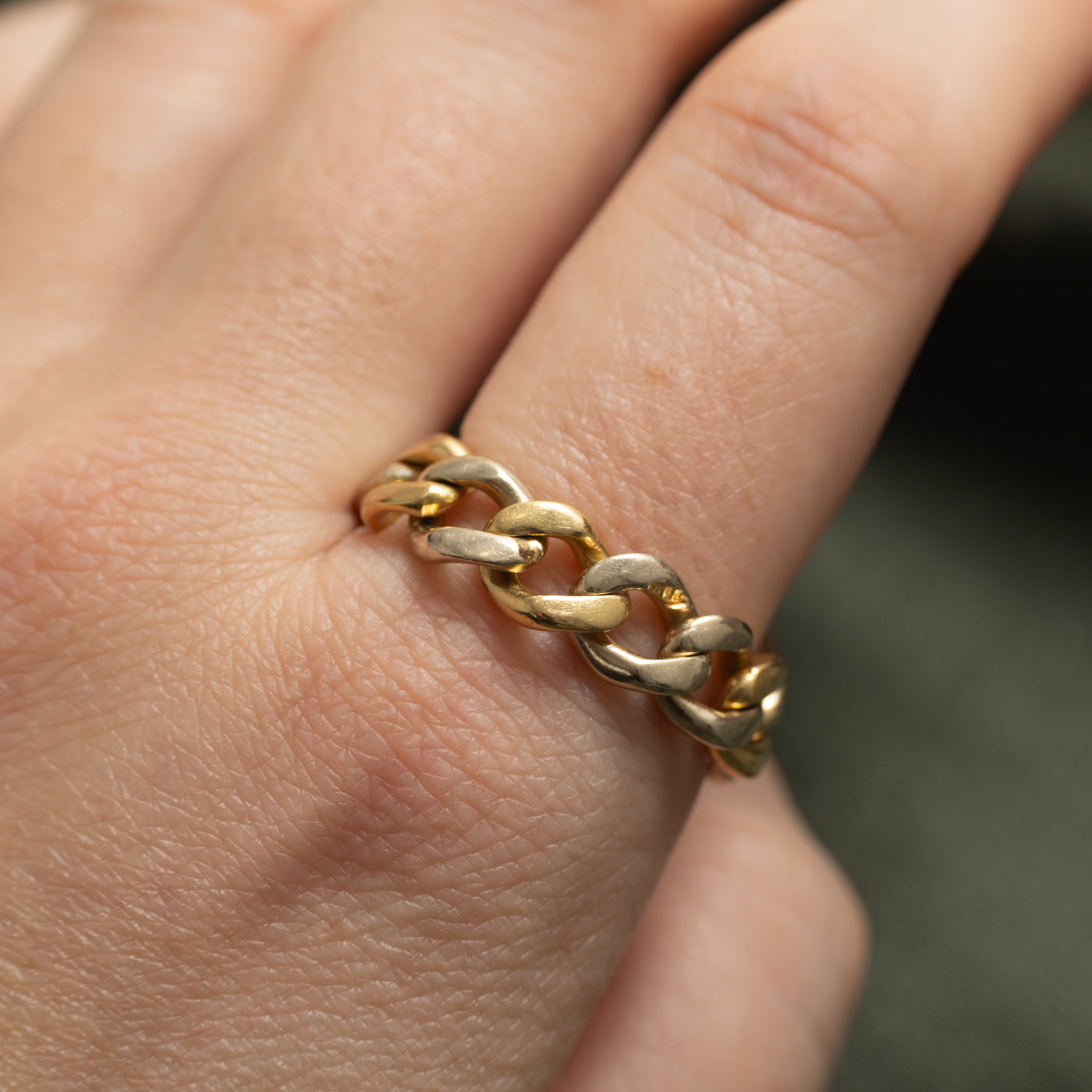 18k Yellow & White Gold Curb Link Chain Ring | SZ 11.5