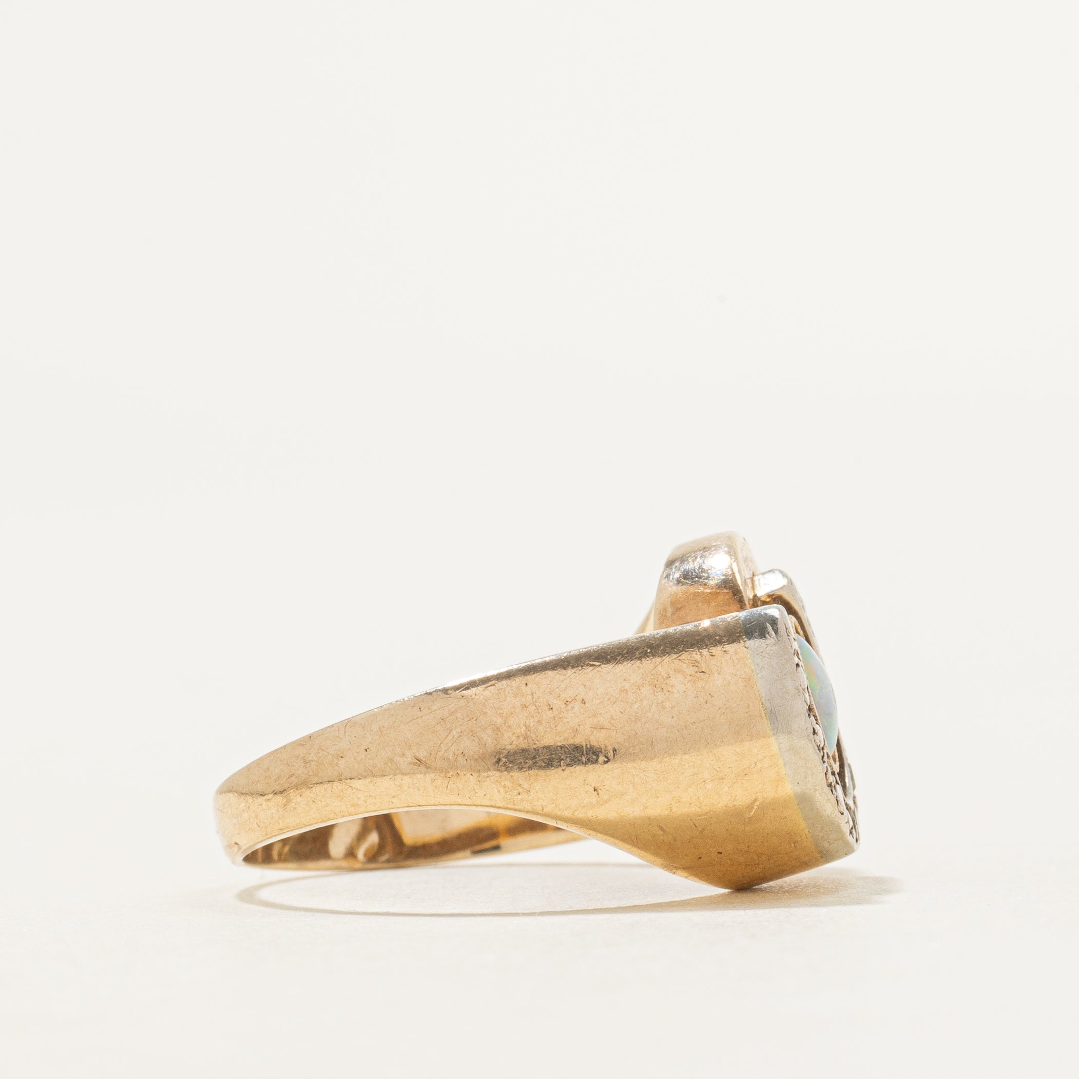 Cabochon Opal & Diamond Horseshoe Ring | 0.07ct, 0.02ctw | SZ 5.5