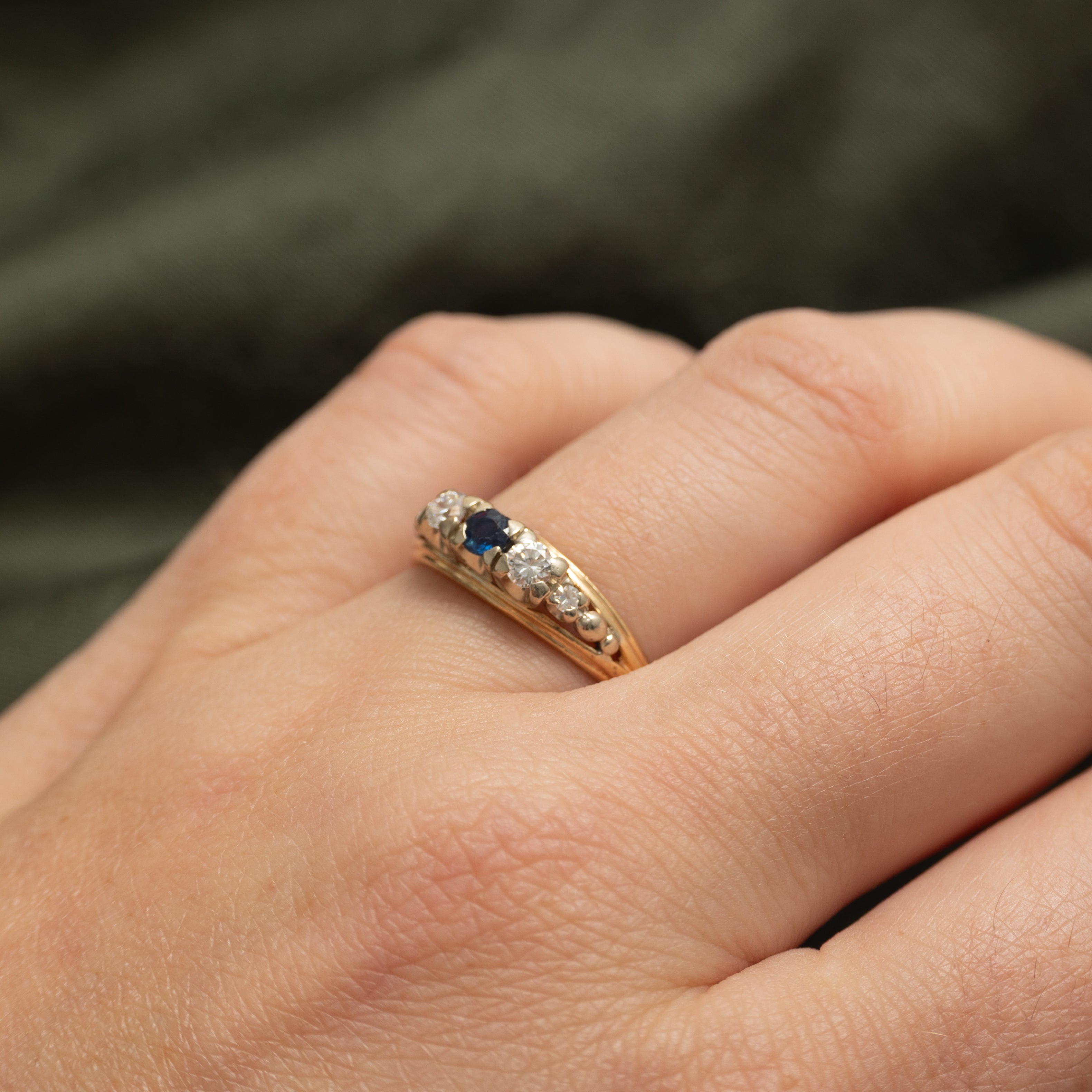 Two-Tone Diamond & Sapphire Tapered Ring | 0.24ctw, 0.20ct | SZ 7