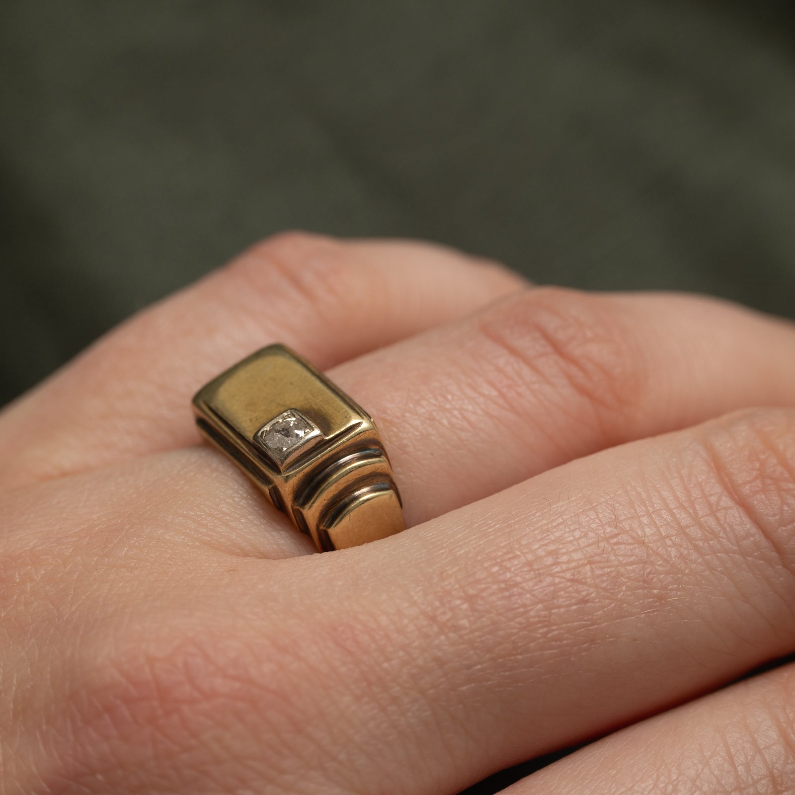 Art Deco Hungarian Diamond Grooved Statement Ring | 0.09ct | SZ 6