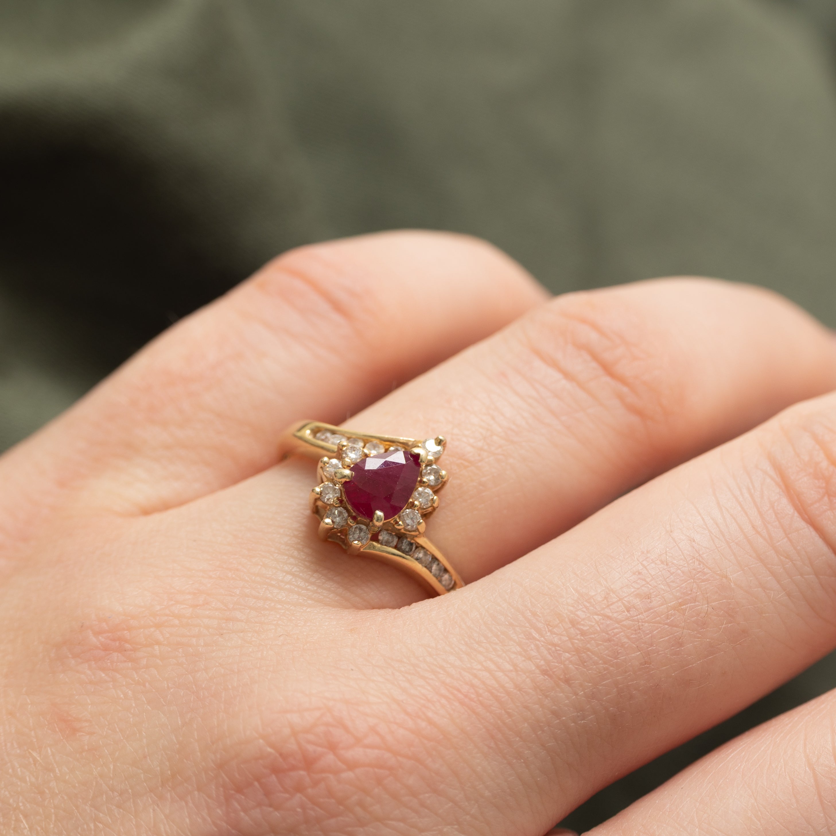 Pear Cut Ruby & Diamond Petal Bypass Ring | 0.67ct, 0.22ctw | SZ 5.5 |