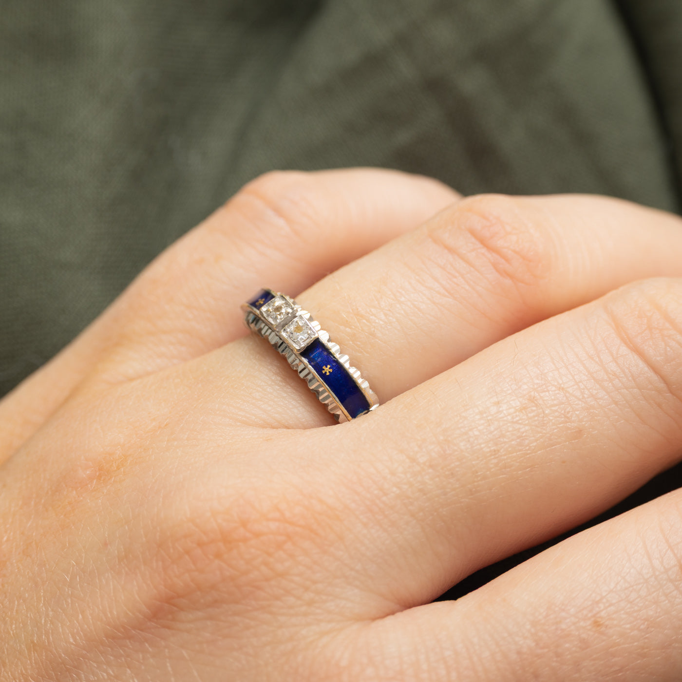 18k Two Stone Synthetic Spinel Enamel Star Band | 0.06ctw | SZ 5.5