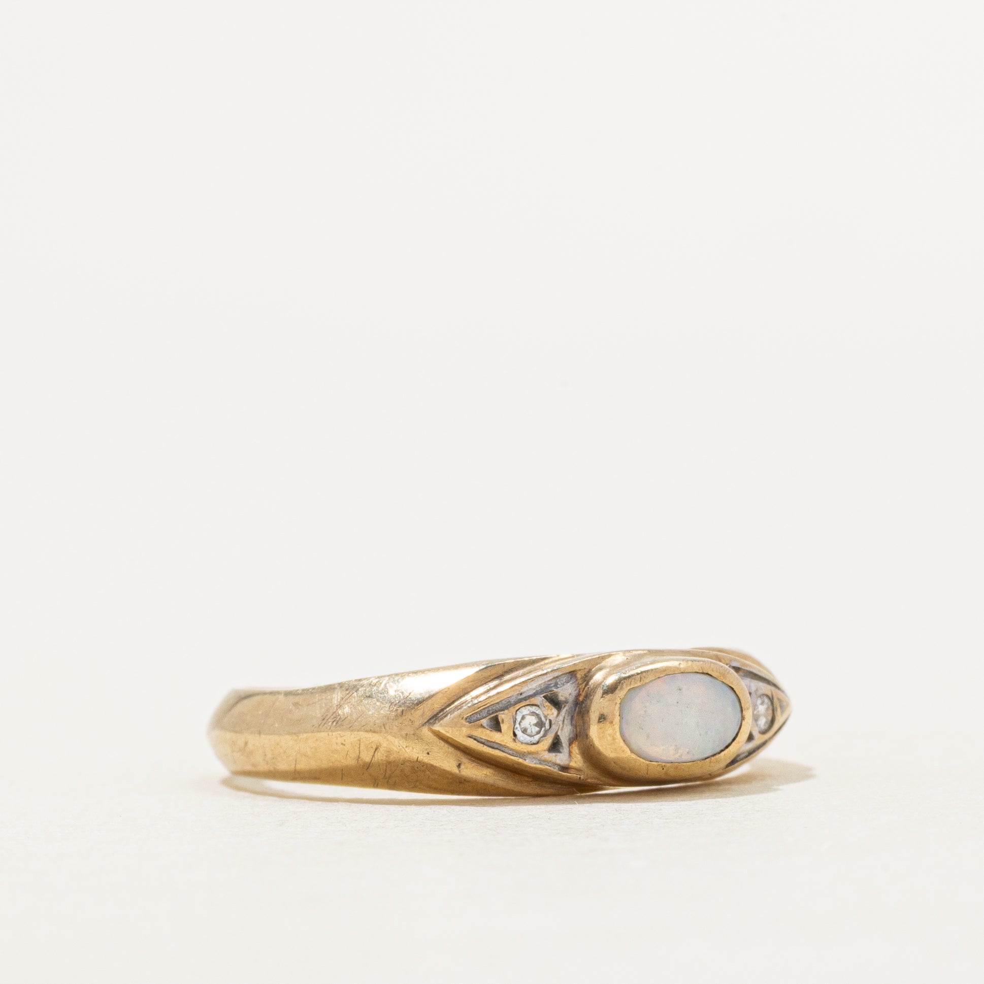 East West Opal & Diamond Ring | 0.10ct, 0.01ctw | SZ 7