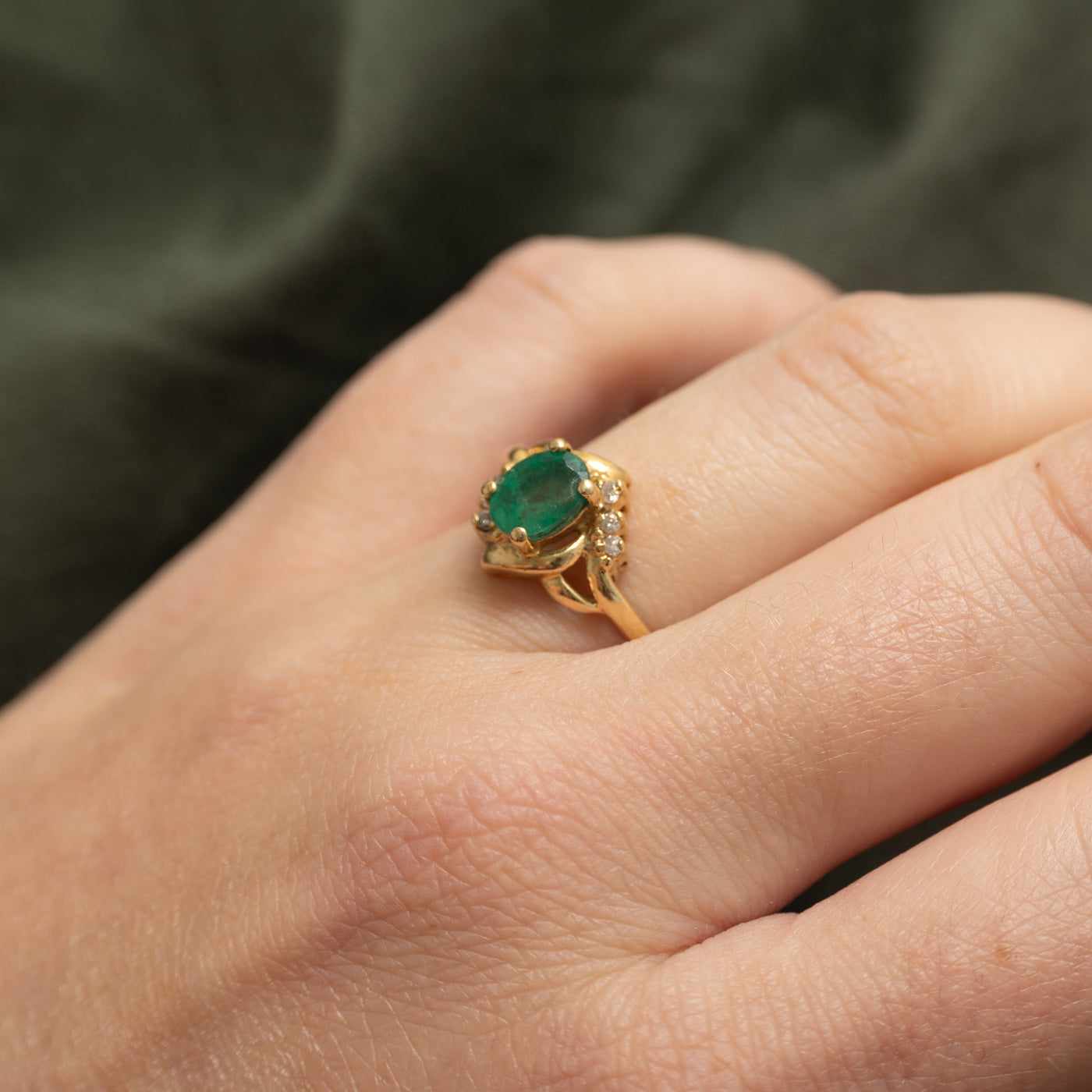 Basket Set Emerald & Diamond Ring | 0.66ct, 0.06ctw | SZ 6.5