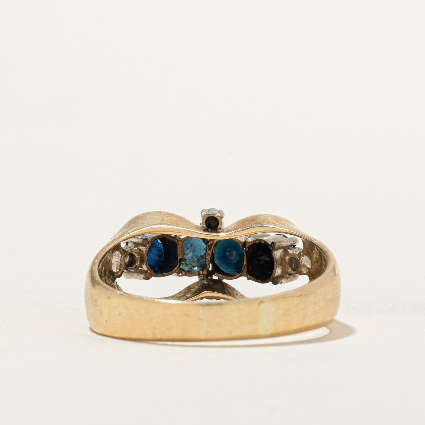 Four Stone Sapphire & Diamond Accented Loop Ring | 1.12ctw, 0.10ct | SZ 9.25