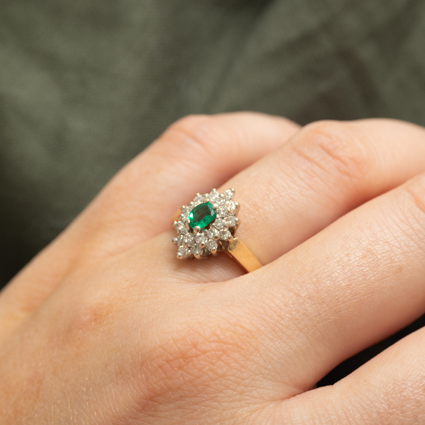 Oval Cut Emerald & Diamond Petal Halo Ring | 0.23ct, 0.44ctw | SZ 6.25