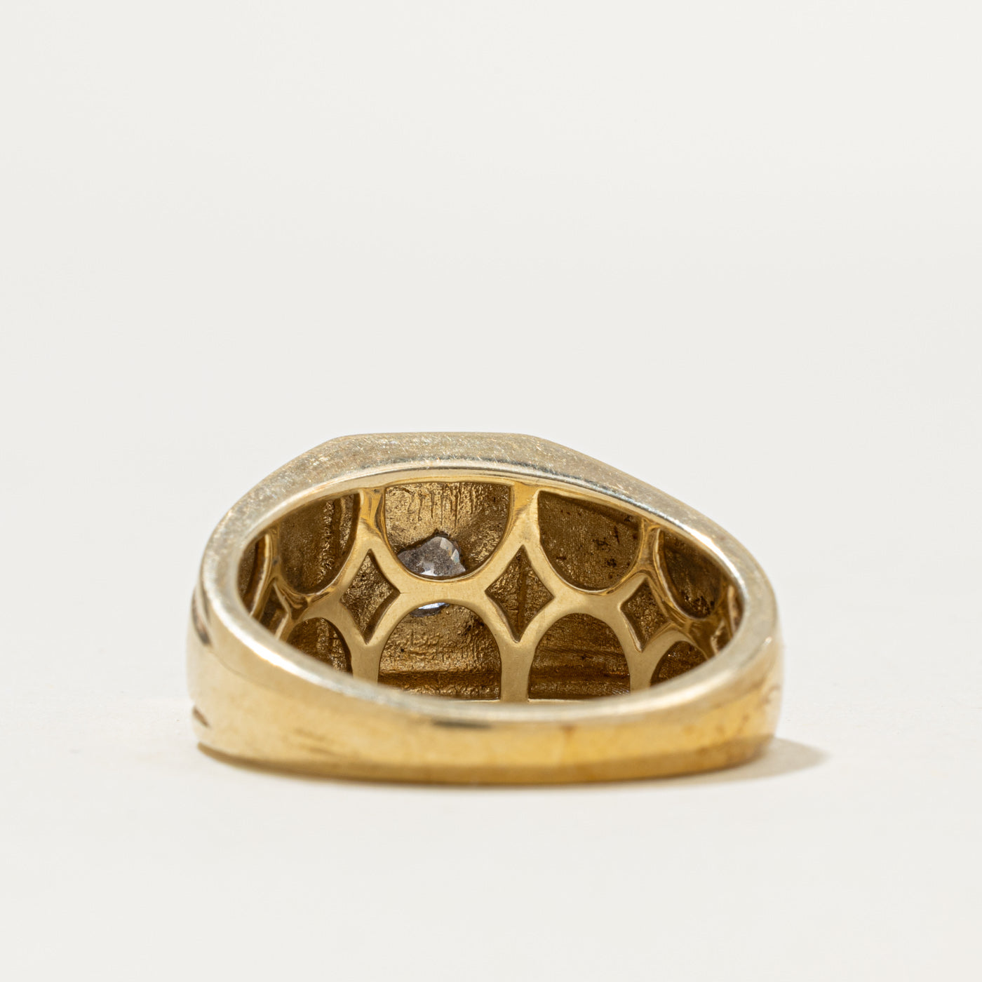 10k Solitaire Diamond Grooved Signet Ring | 0.48ct SI2 K | SZ 10.25