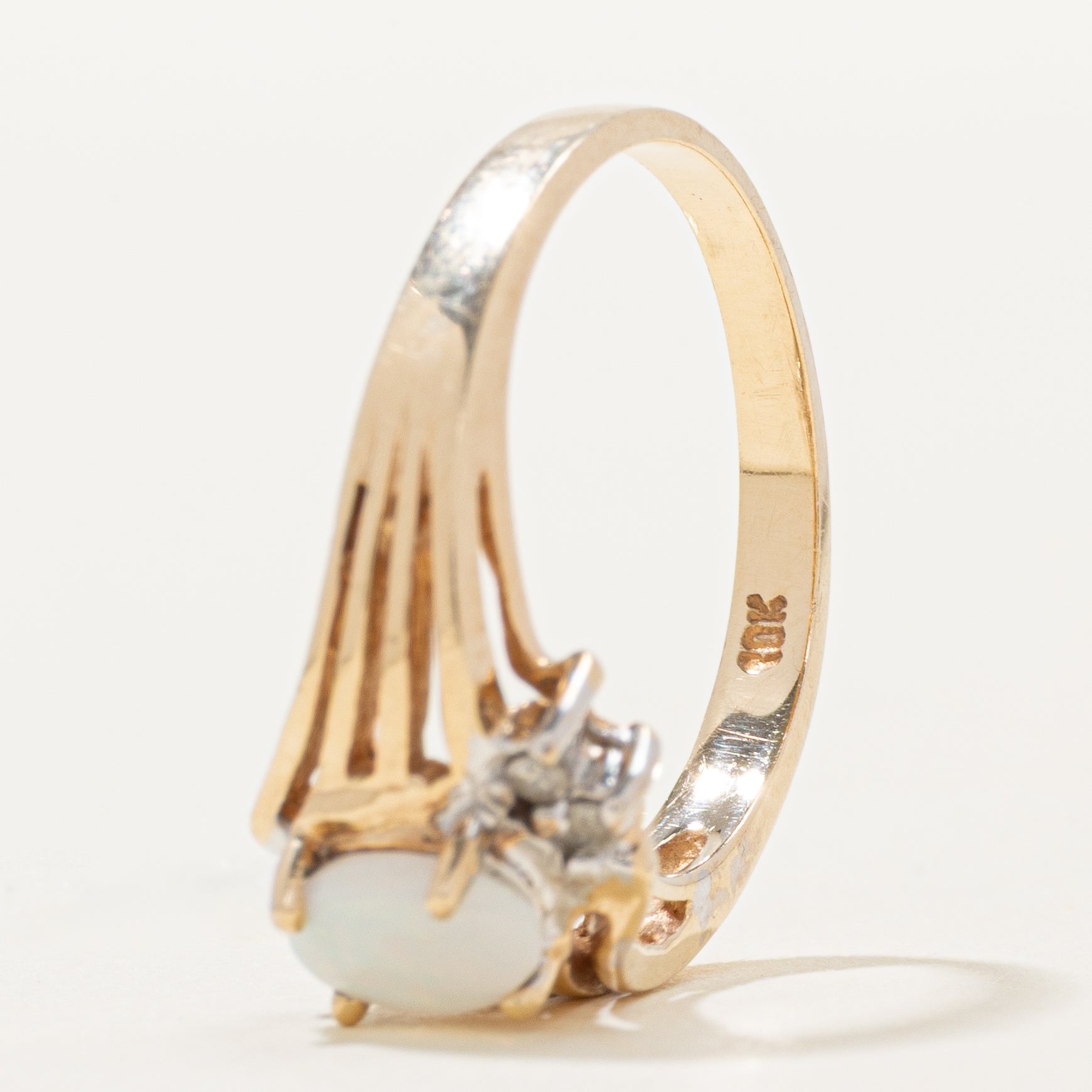 Cabochon Opal & Diamond Grooved Bypass Ring | 0.20ct, 0.01ctw | SZ 5