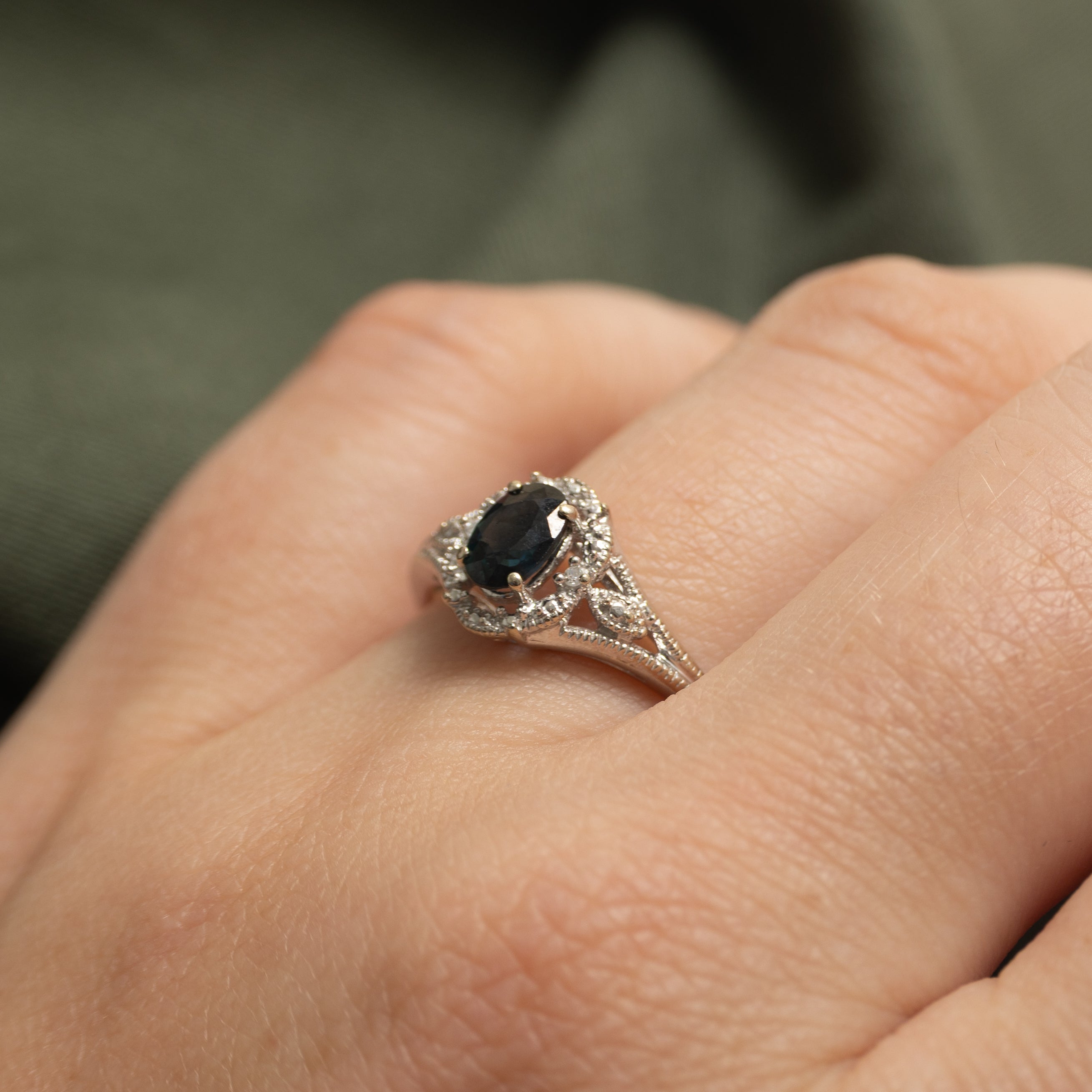 Sapphire & Diamond Halo Ornate Ring | 0.52ct, 0.004ctw | SZ 7