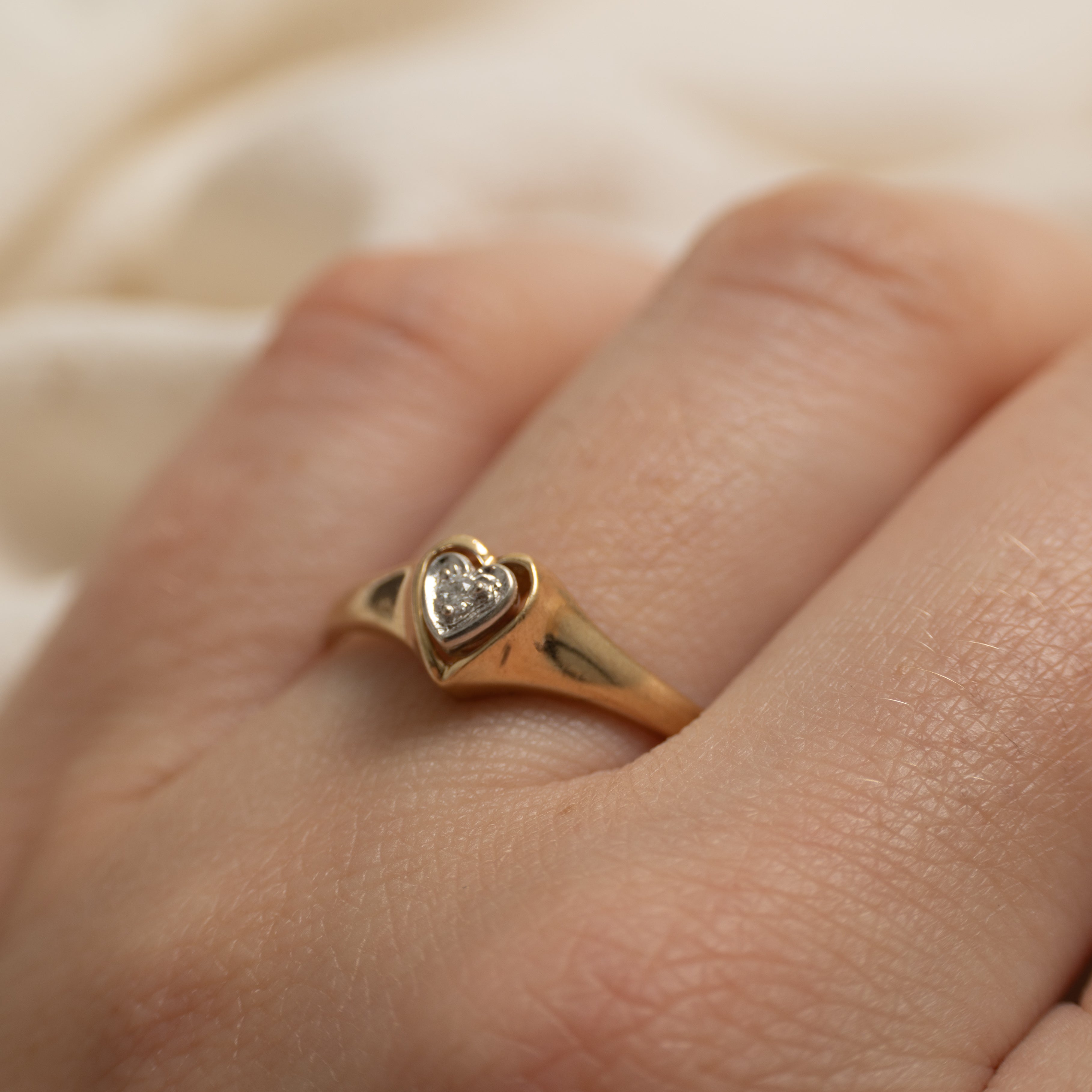 Diamond Two Tone Heart Solitaire Ring | SZ 8.5