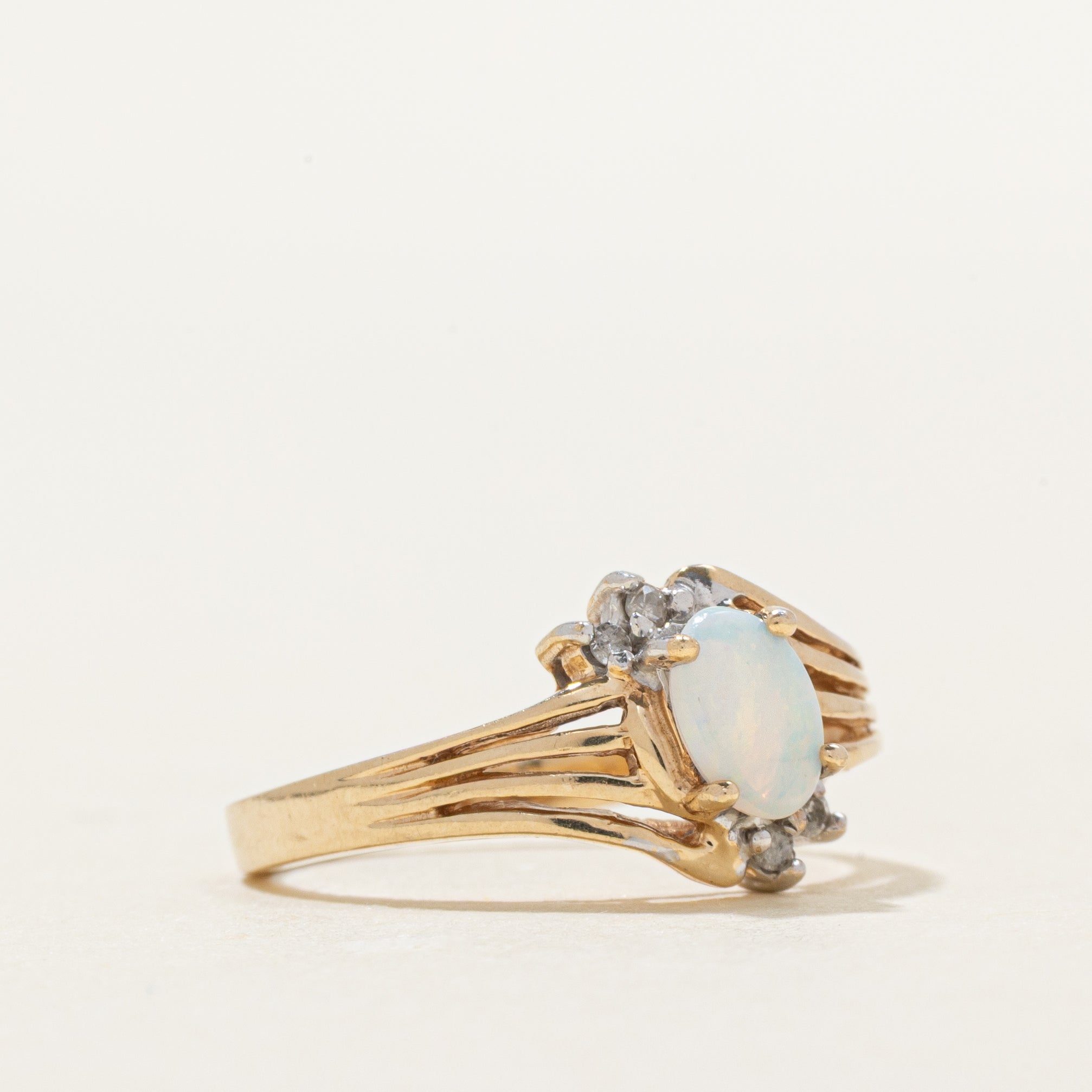 Cabochon Opal & Diamond Grooved Bypass Ring | 0.20ct, 0.01ctw | SZ 5