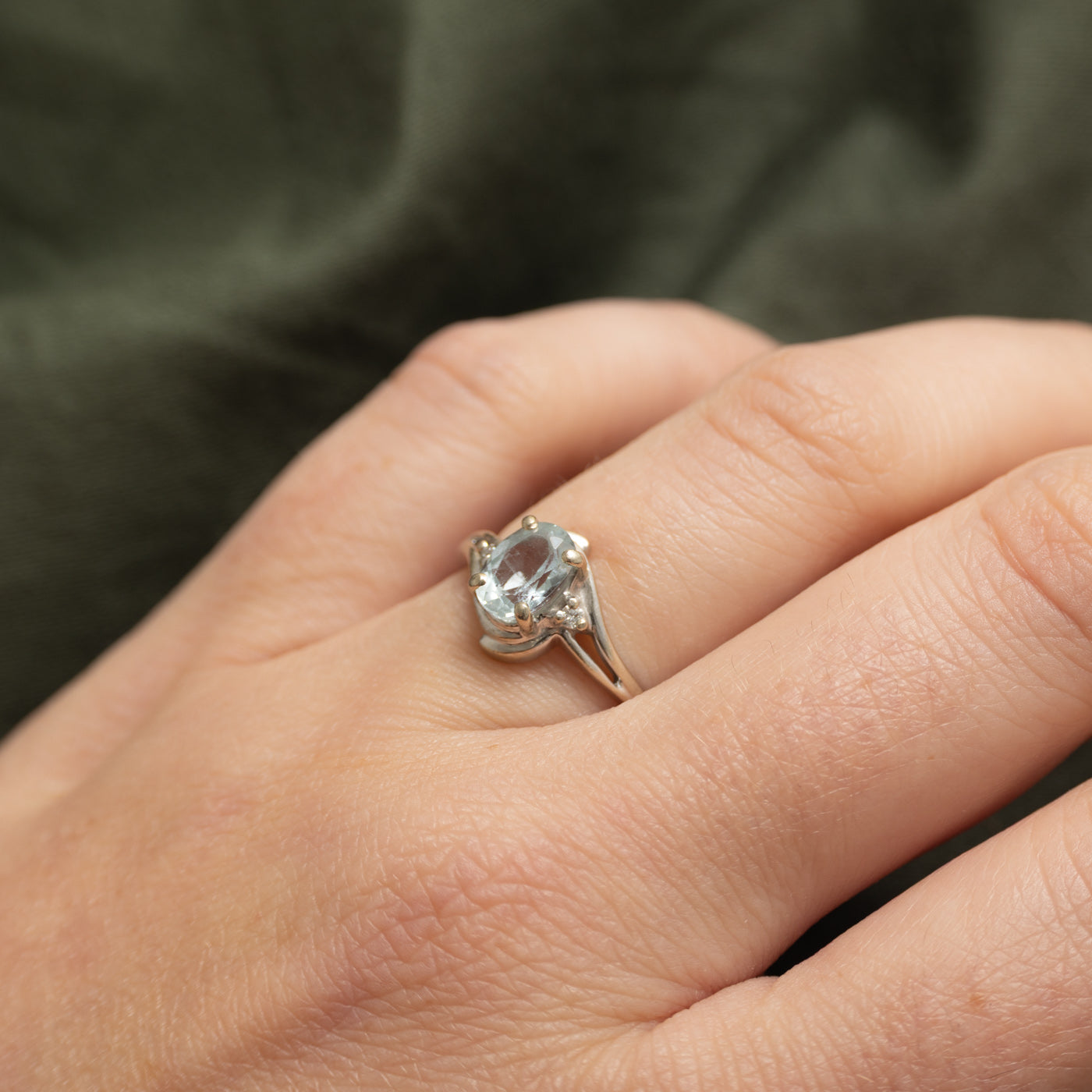 Aquamarine & Diamond Openwork Bypass Ring | 0.70ct, 0.03ct | SZ 5.25