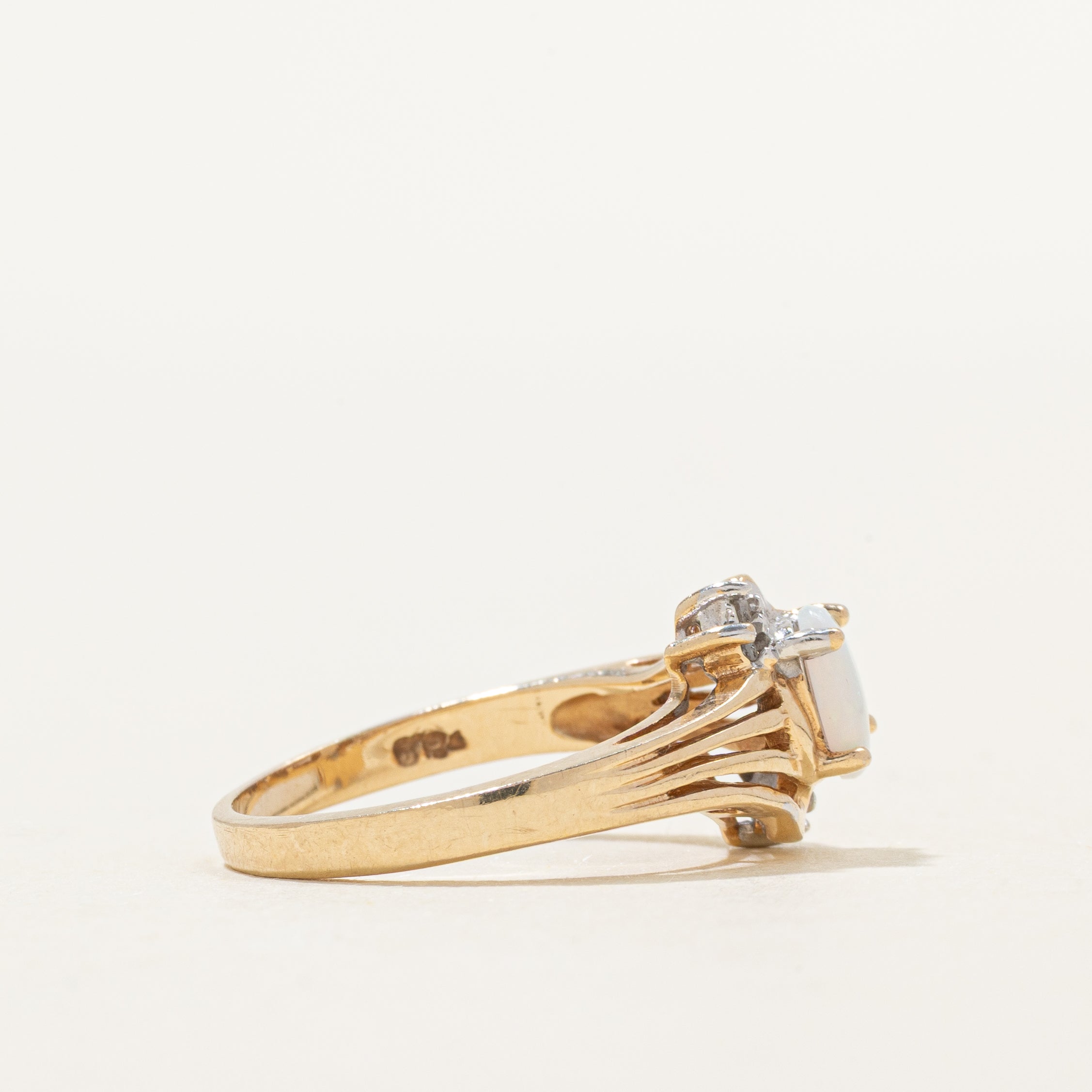 Cabochon Opal & Diamond Grooved Bypass Ring | 0.20ct, 0.01ctw | SZ 5