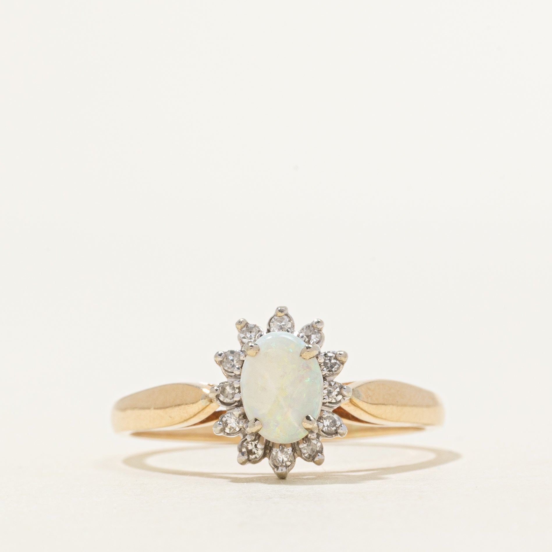 Cabochon Opal & Diamond Petal Ring | 0.40ct, 0.06ctw | SZ 9.5