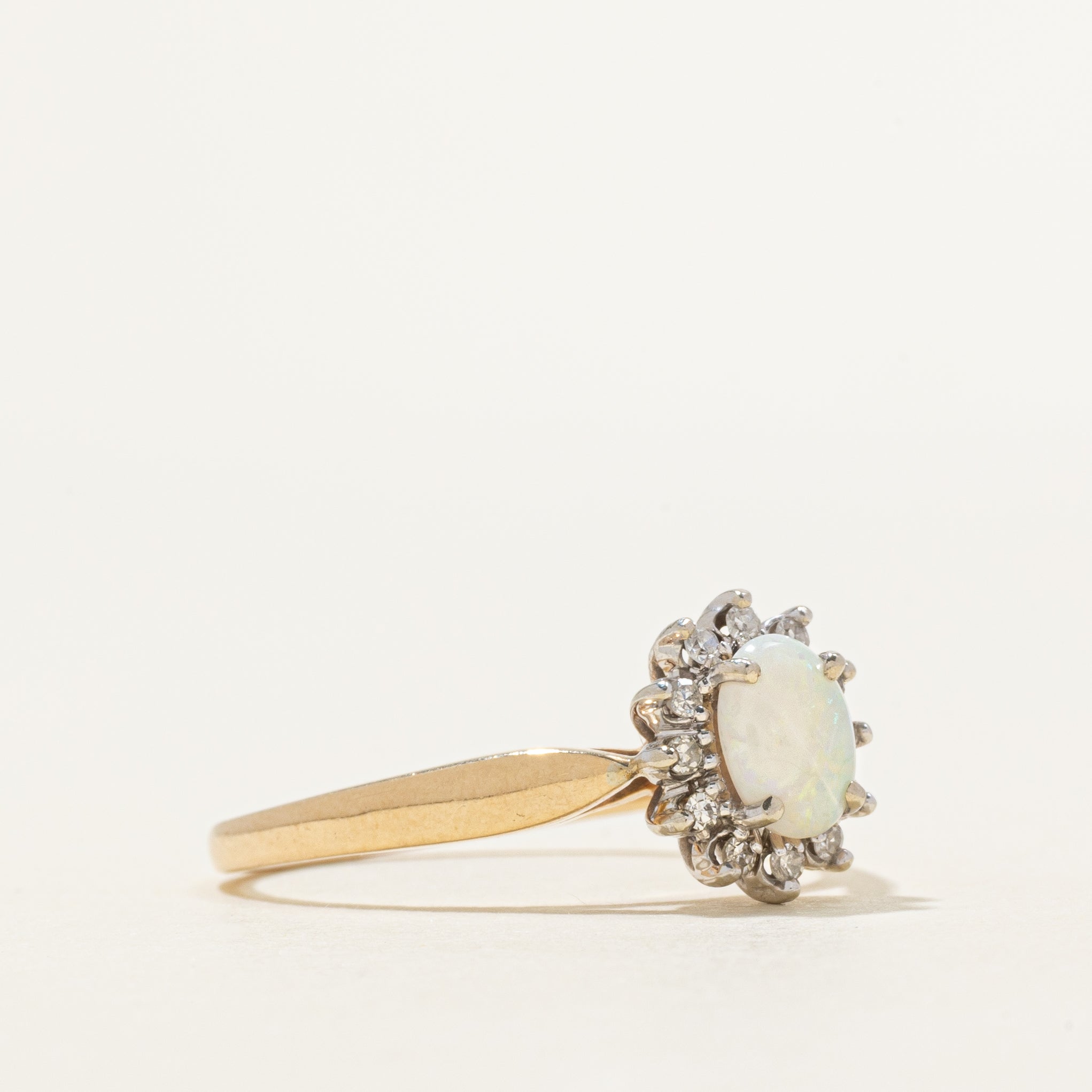 Cabochon Opal & Diamond Petal Ring | 0.40ct, 0.06ctw | SZ 9.5