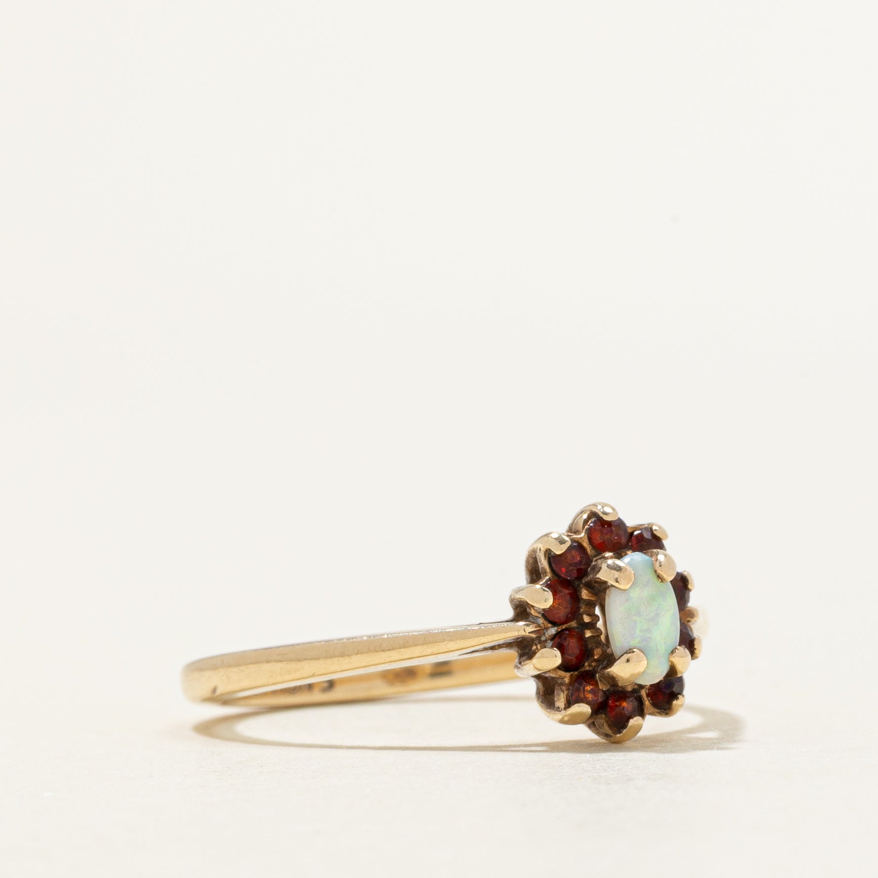Cabochon Opal & Garnet Petal Ring | 0.90ct, 0.08ctw | SZ 7