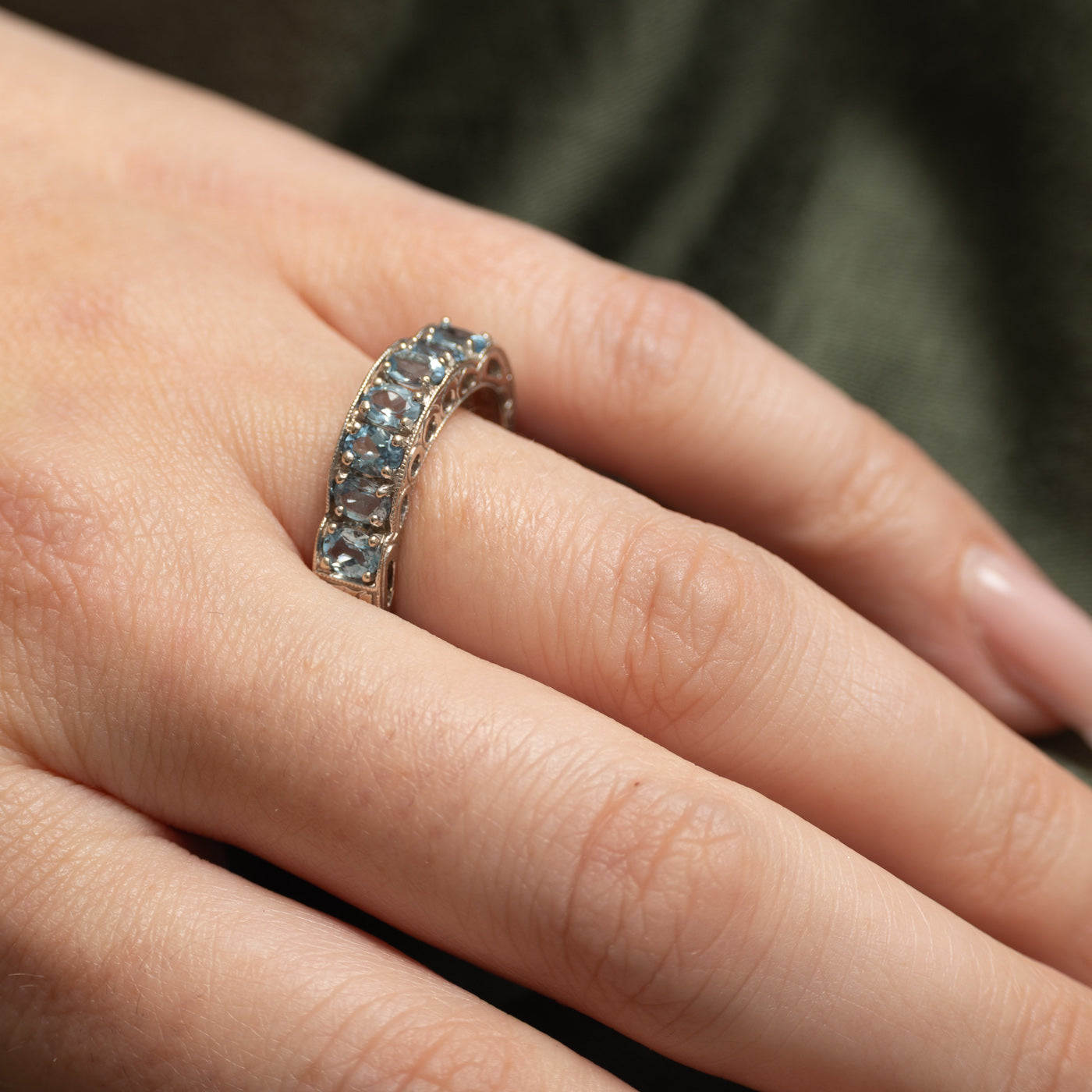 Aquamarine Scrollwork Ring | 0.90ctw | SZ 7.75