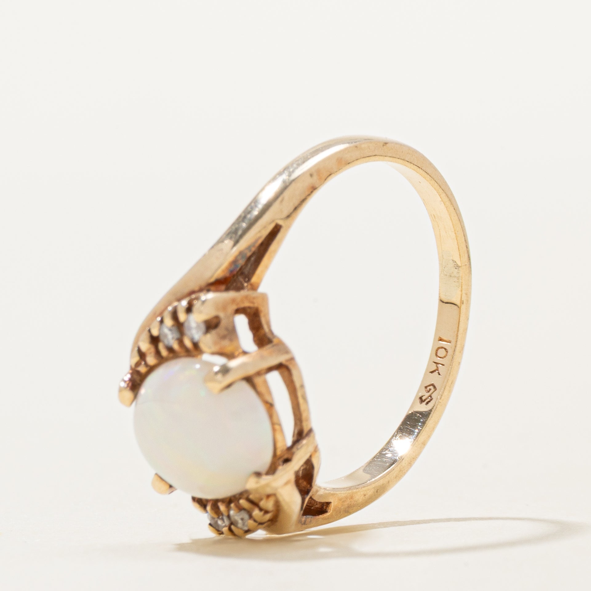 Cabochon Opal & Diamond Bypass Ring | 1.02ct, 0.02ctw | SZ 5.5