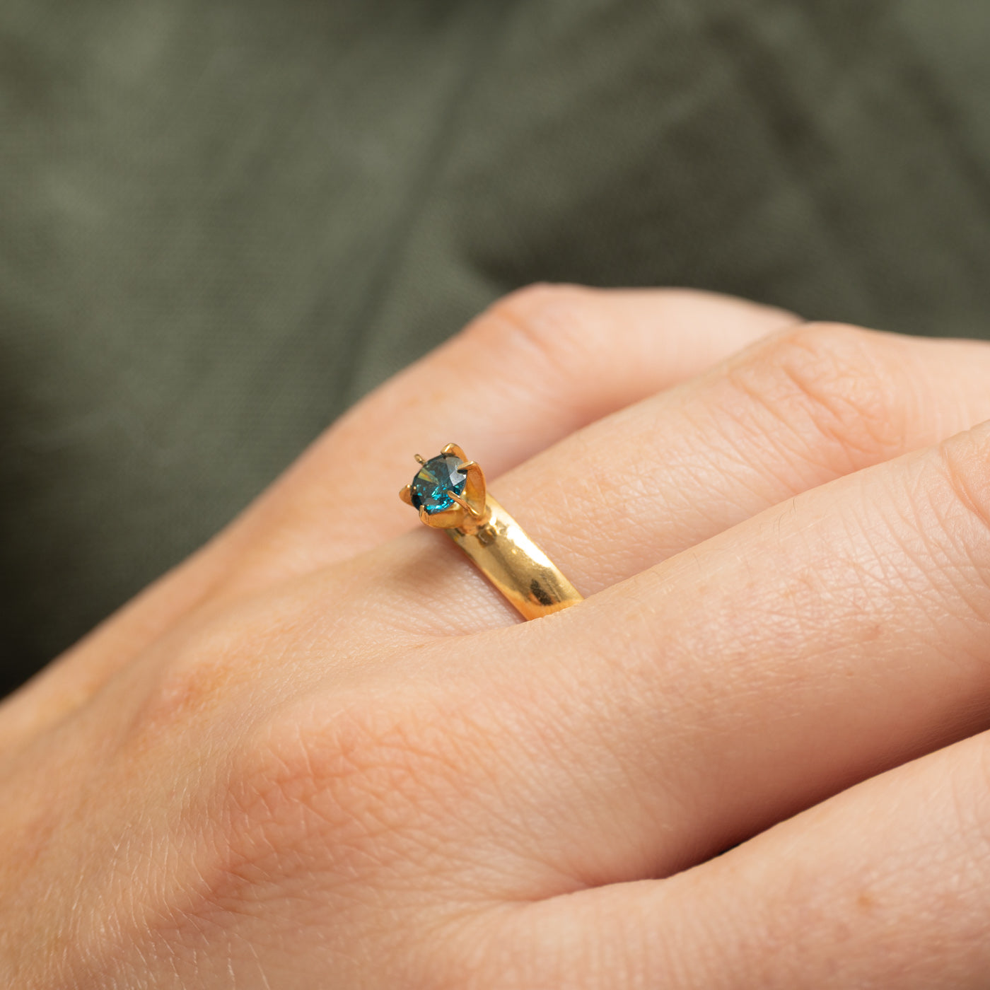 18k Solitaire Enhanced Blue Diamond Ring | SZ 8.25